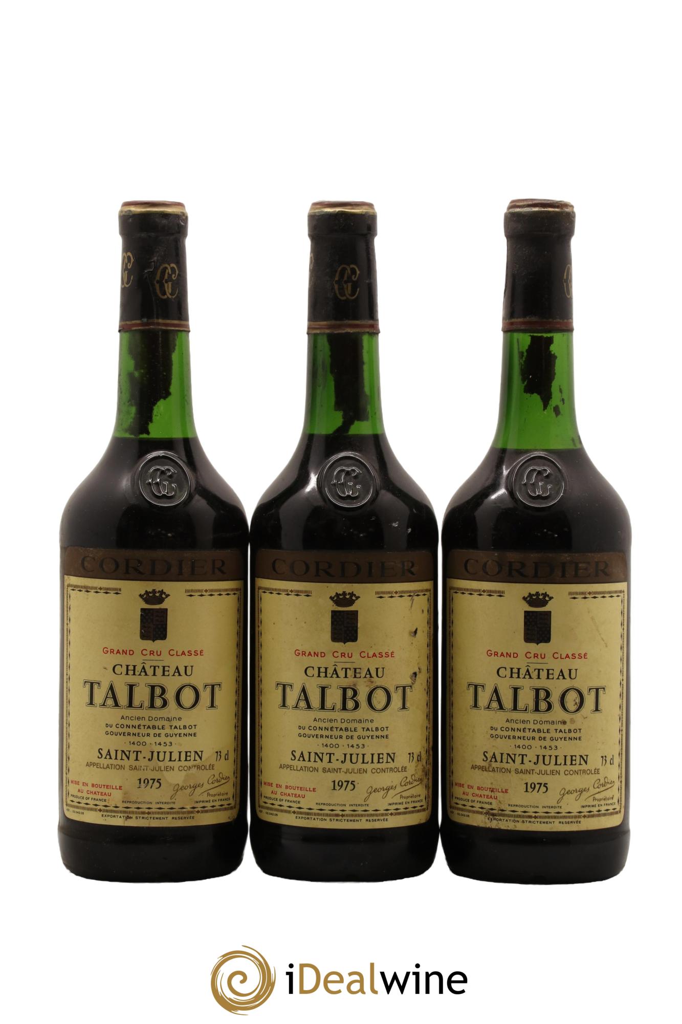 Château Talbot 4ème Grand Cru Classé 1975 - Lot de 3 bouteilles - 0