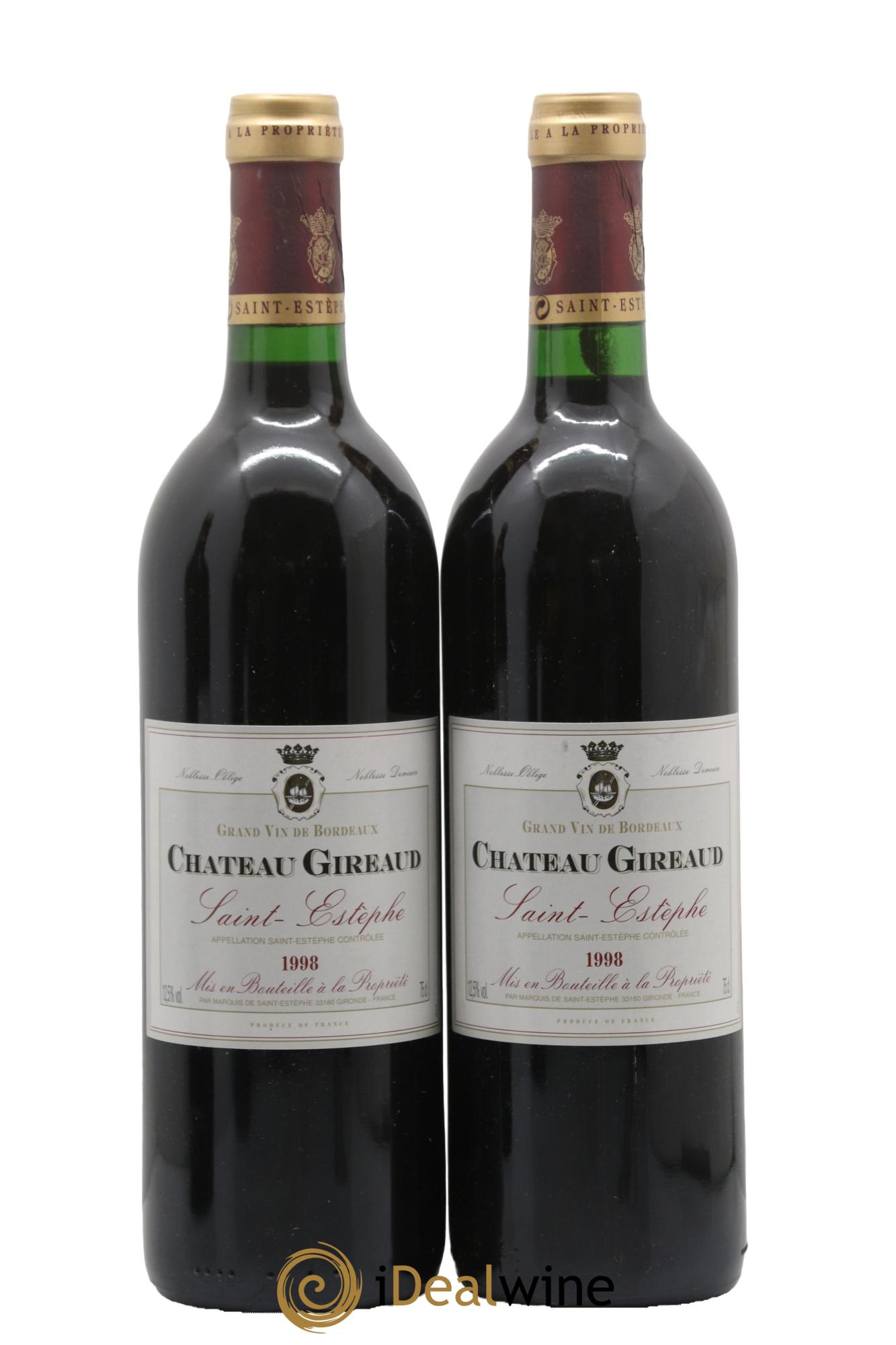 Saint-Estèphe Château Gireaud 1998 - Lot de 2 bouteilles - 0