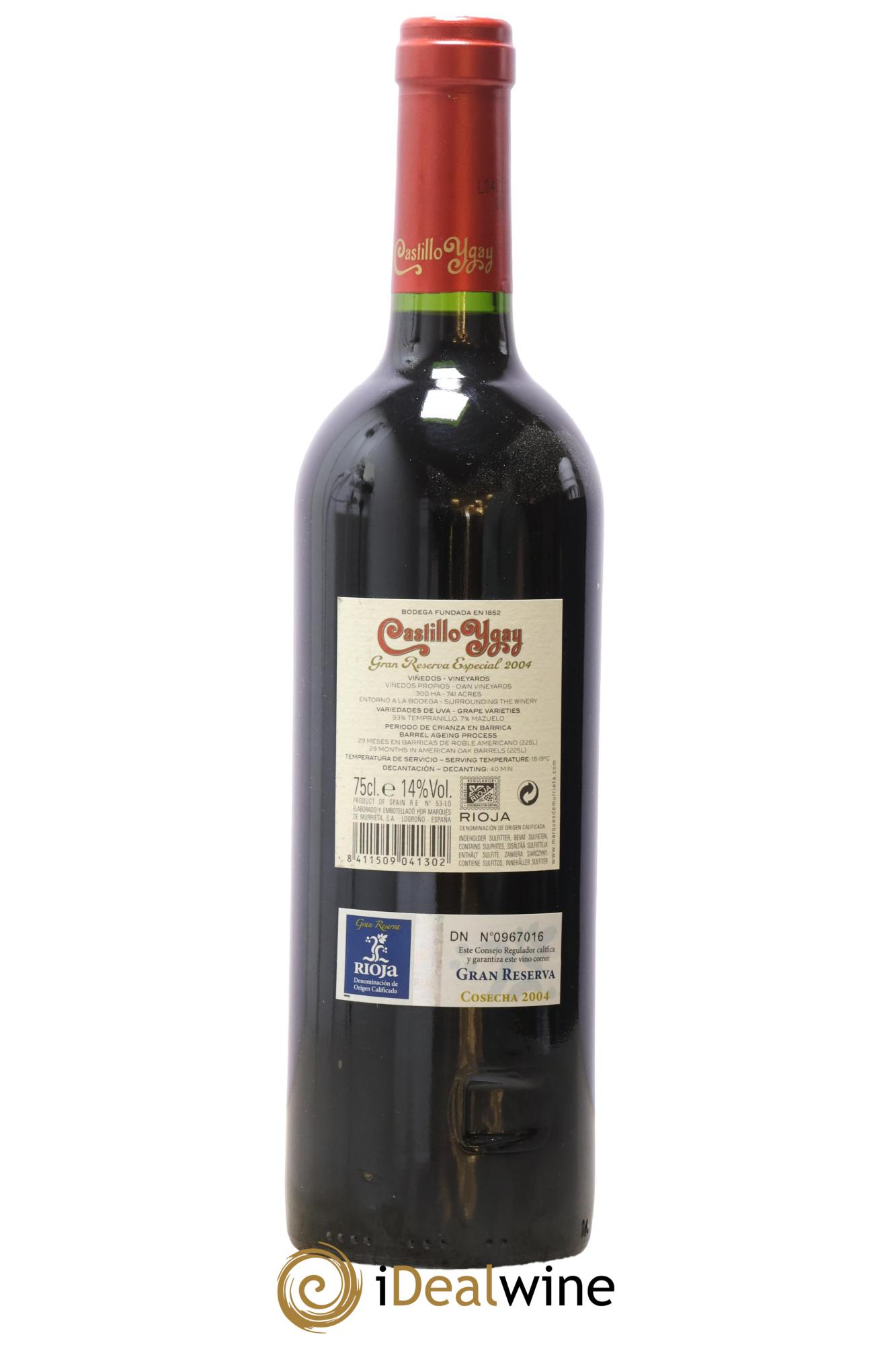 Rioja DOCA Castillo Ygay Gran Reserva Especial Marqués de Murrieta 2004 - Lot de 1 bouteille - 1