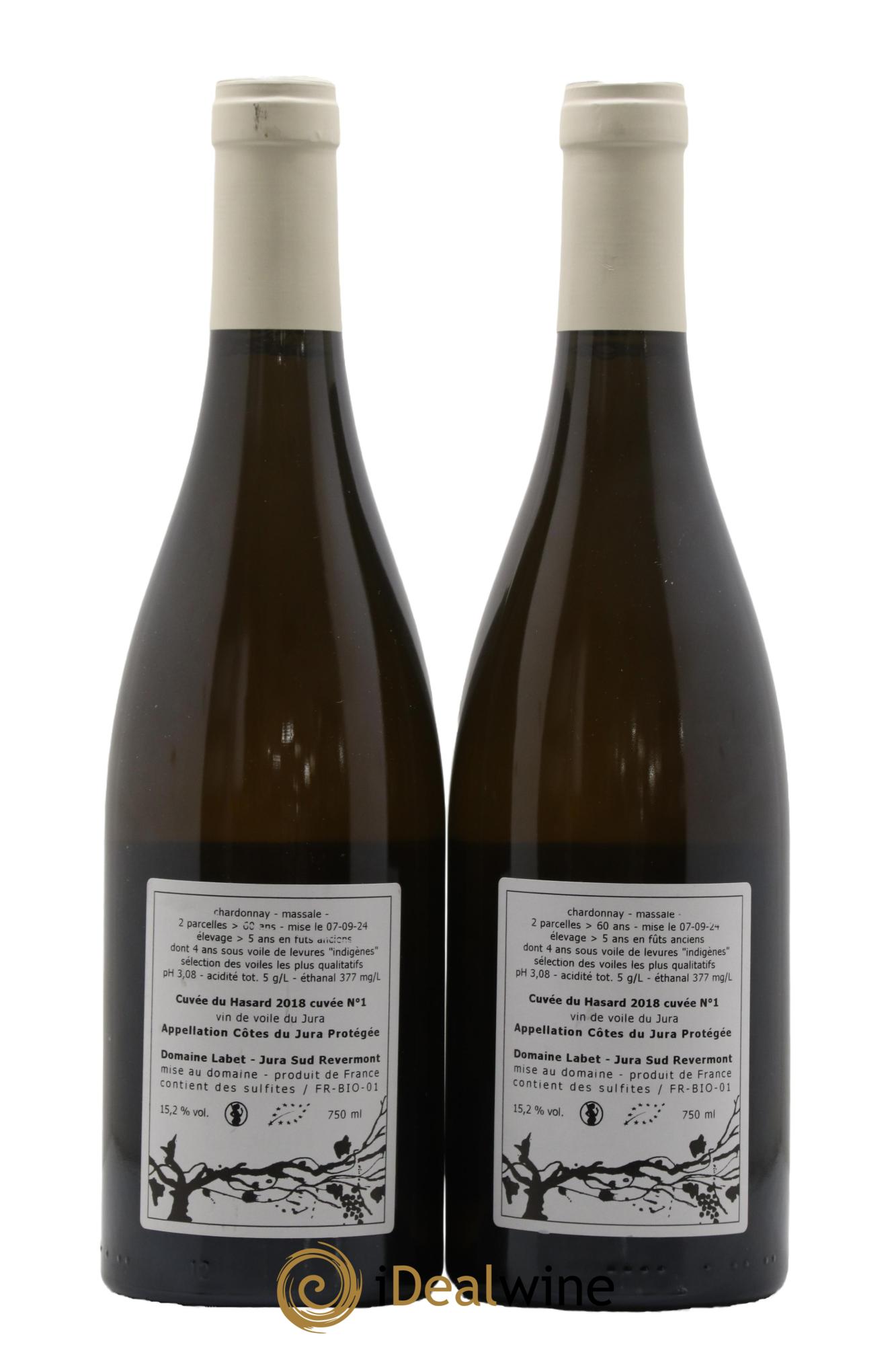 Côtes du Jura Vin de voile Chardonnay du Hasard Cuvée N°1  Romain - Julien - Charline Labet 2018 - Lot de 2 bouteilles - 1