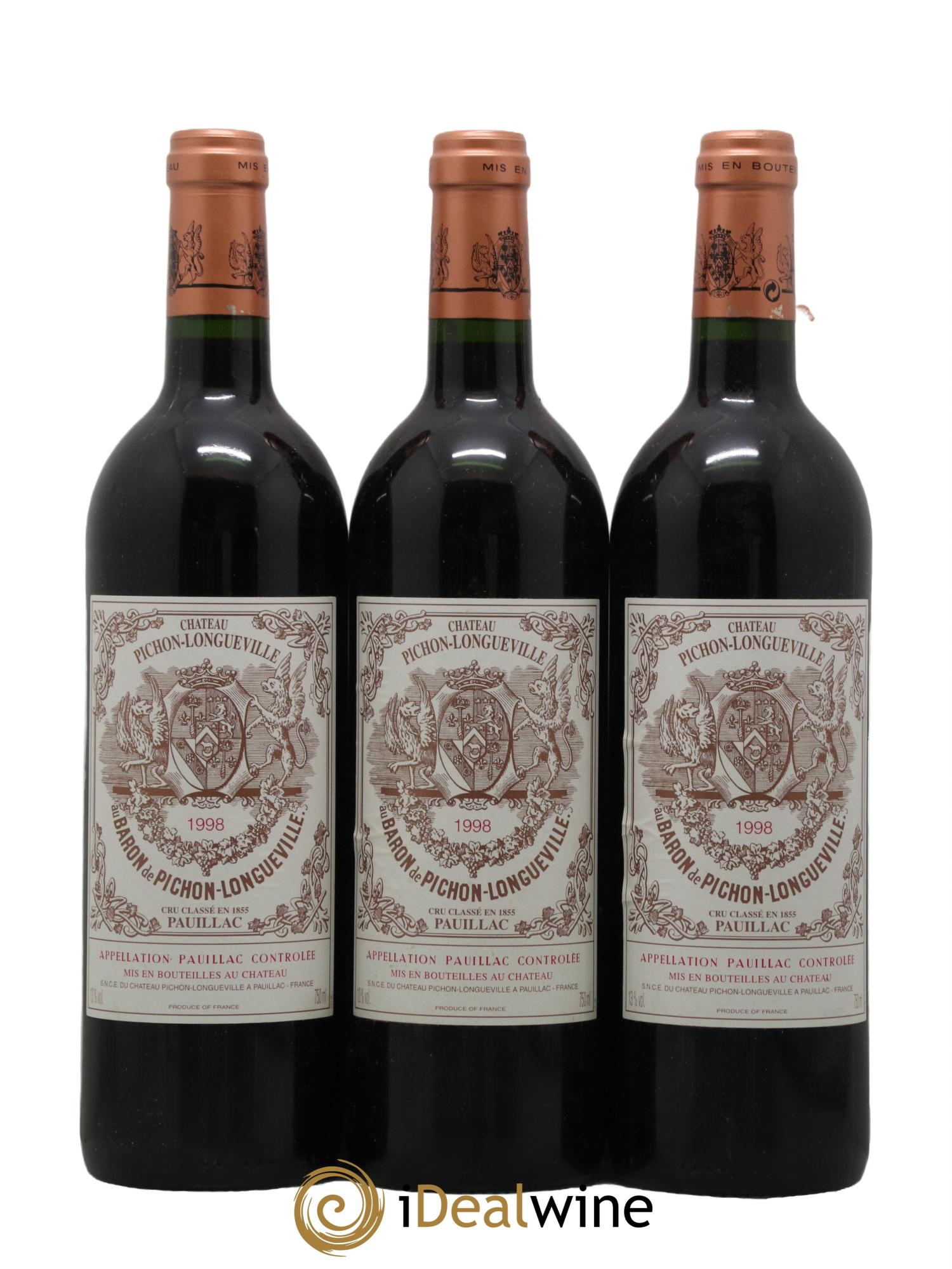 Pichon Longueville Baron 2ème Grand Cru Classé 1998 - Lot de 3 bouteilles - 0