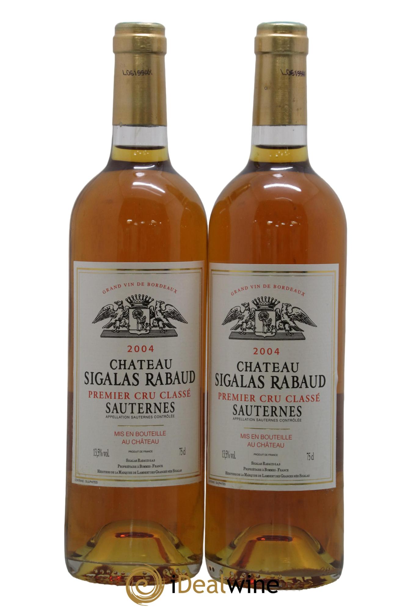 Château Sigalas Rabaud 1er Grand Cru Classé 2004 - Lotto di 2 bottiglie - 0