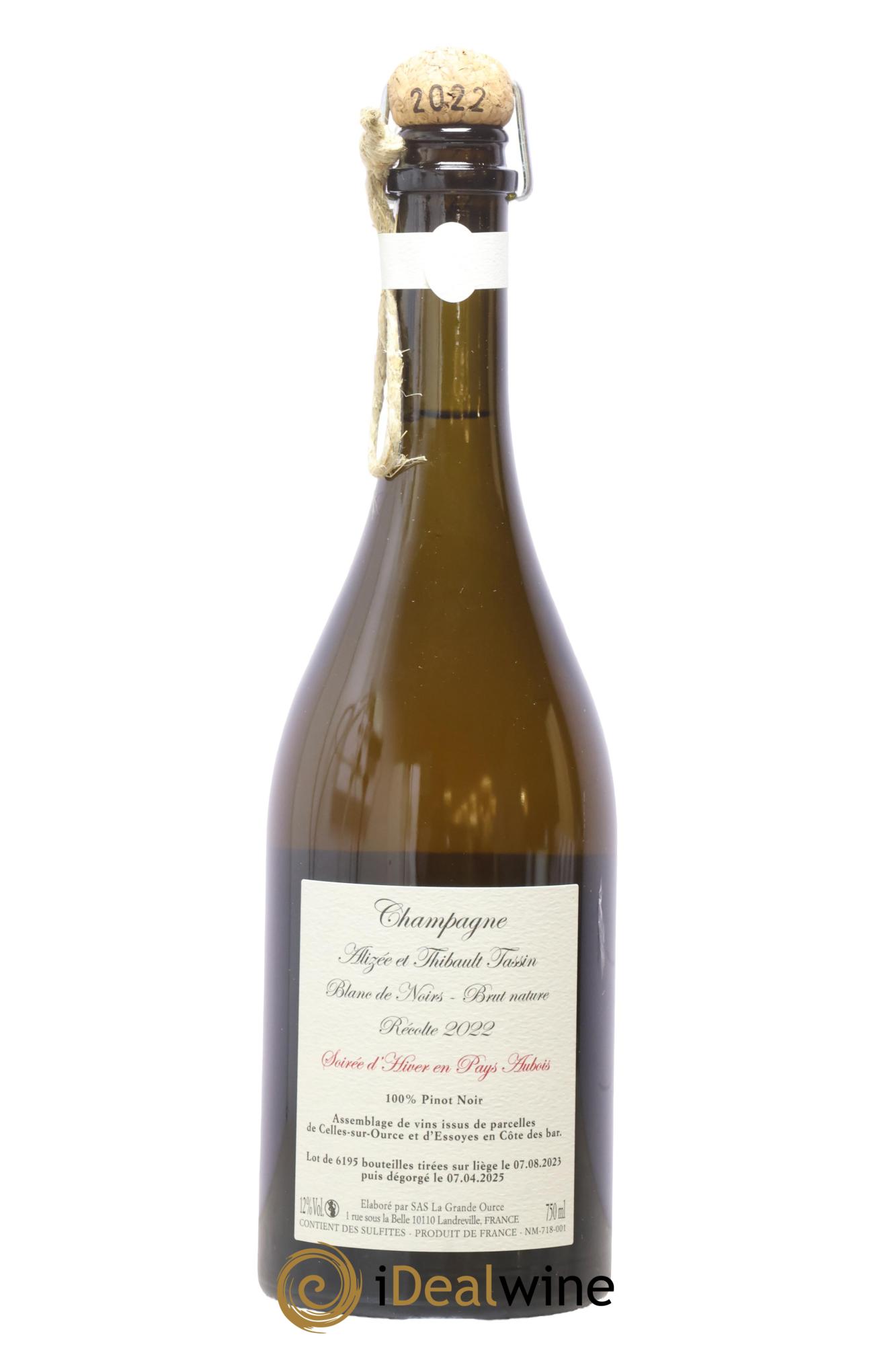 Blanc de Noirs Brut Nature Soirée D'hiver en Pays d'Aubois Alizée et Thibault Tassin 2022 - Lot de 1 bouteille - 1