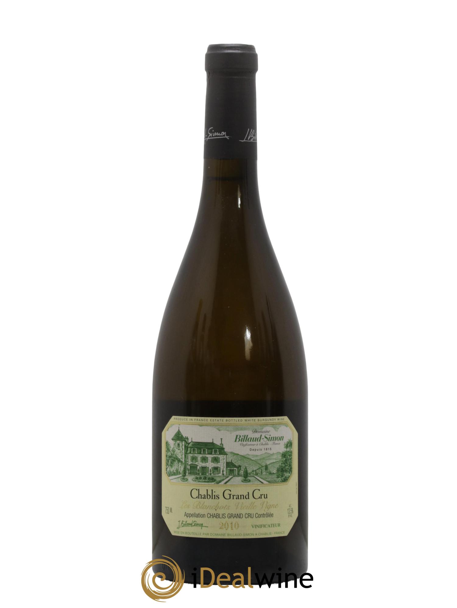 Chablis Grand Cru Blanchot Vielles vignes Billaud-Simon (Domaine) Les Blanchots Vieilles Vignes Billaud Simon 2010 - Lot de 1 bouteille - 0