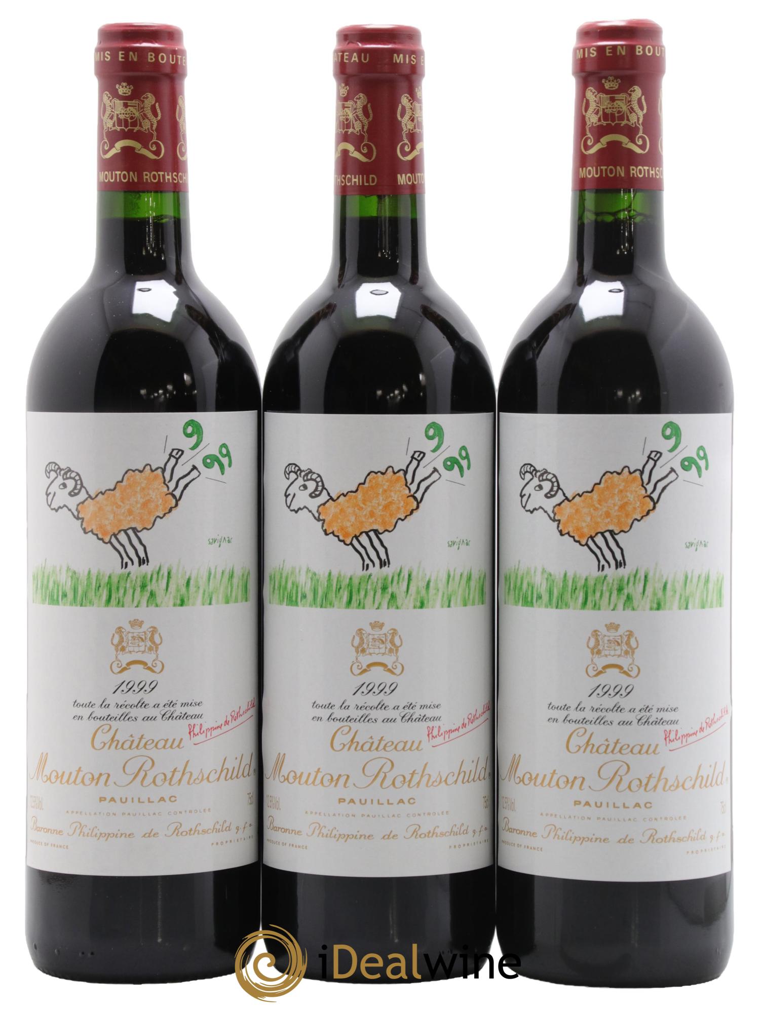 Château Mouton Rothschild 1er Grand Cru Classé 1999 - Lot de 3 bouteilles - 0