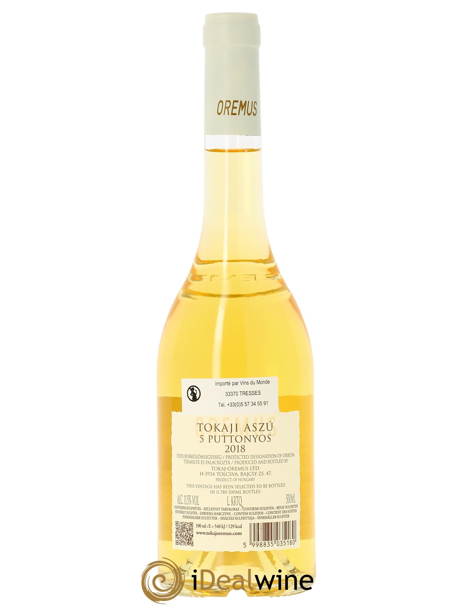 Tokaj Aszu 5 Puttonyos Oremus by Vega Sicilia  2018 - Lot de 1 bouteille - 1