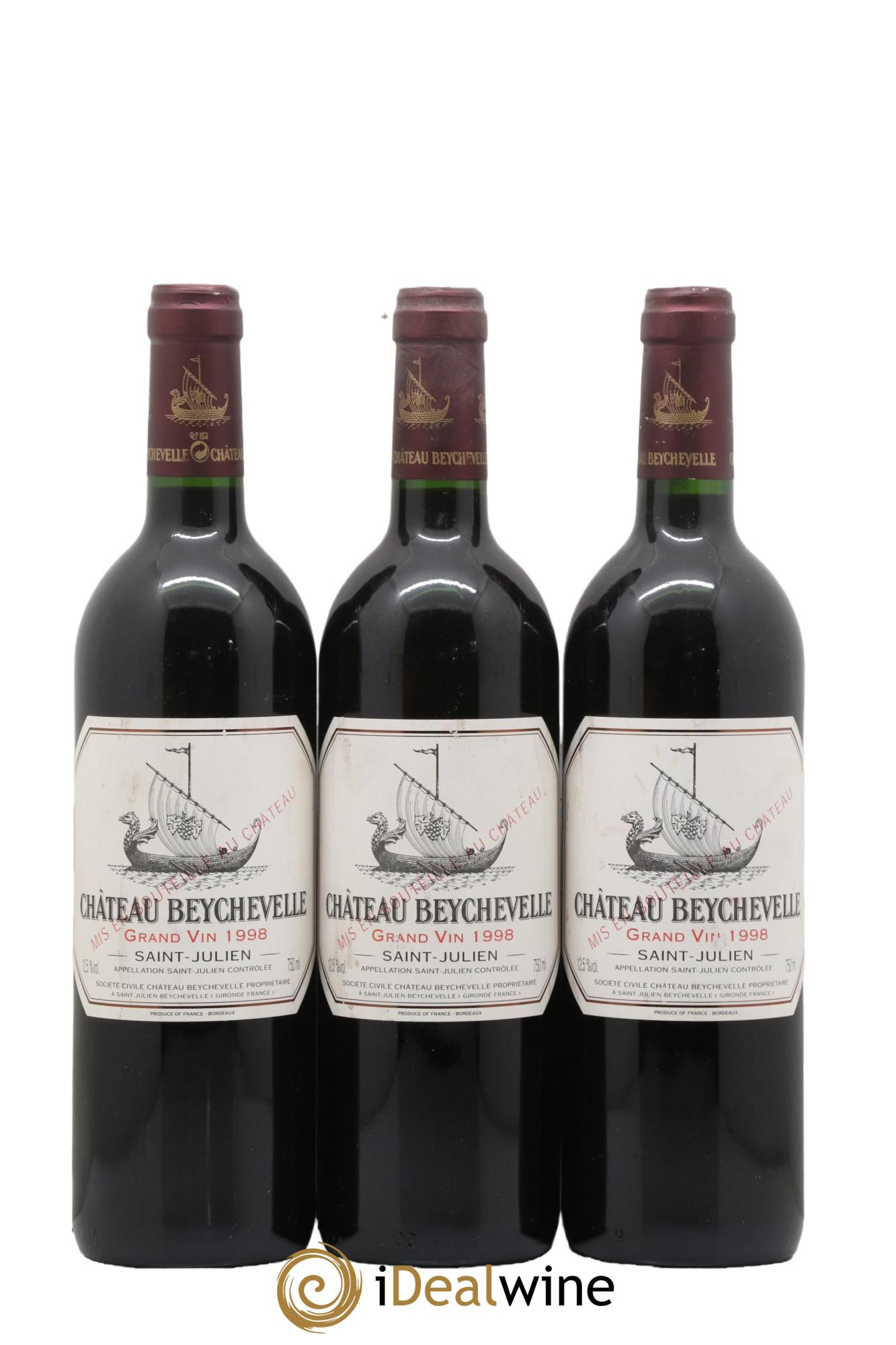 Château Beychevelle 4ème Grand Cru Classé 1998 - Lotto di 3 bottiglie - 0