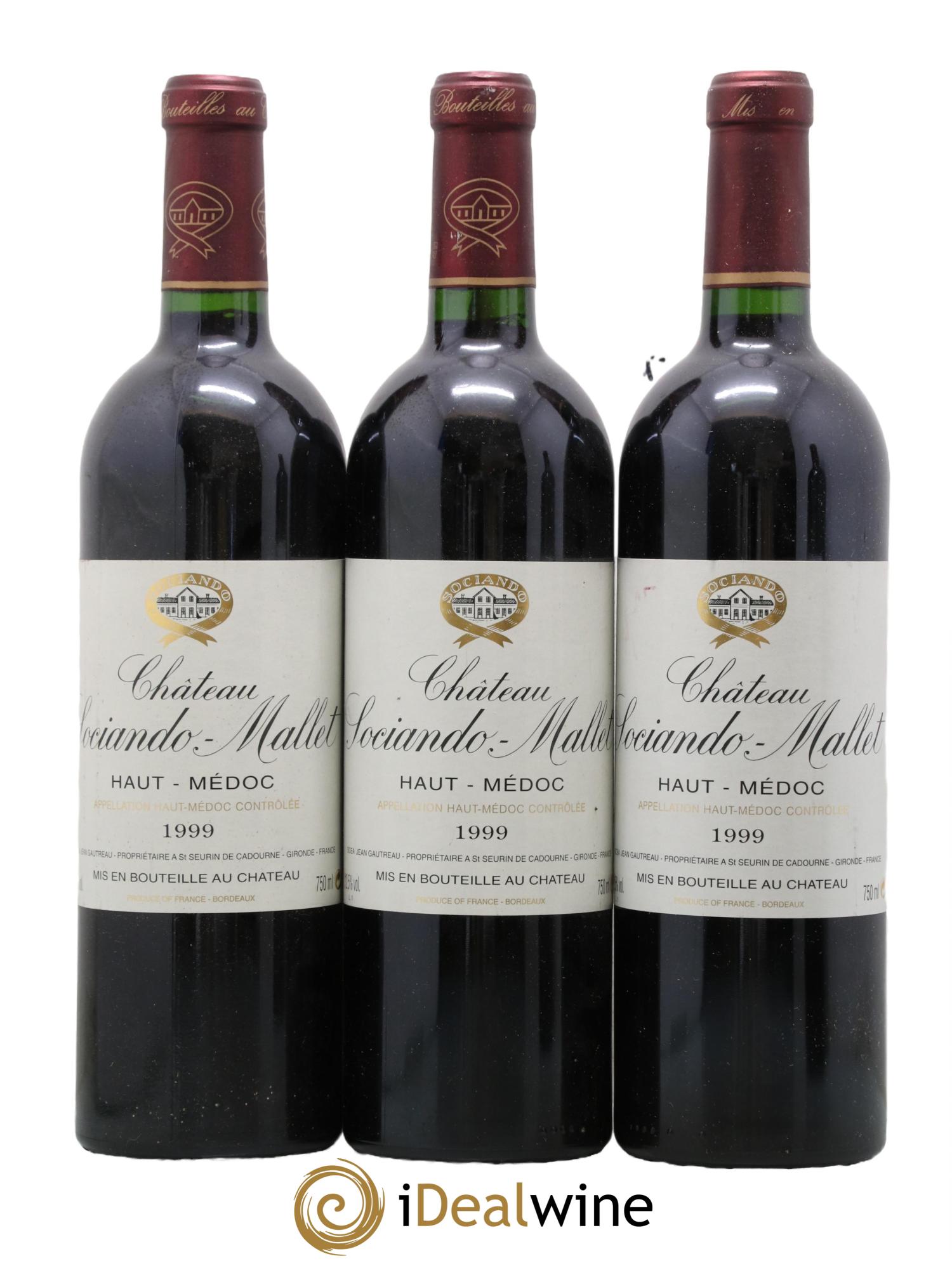 Château Sociando Mallet 1999 - Lotto di 3 bottiglie - 0