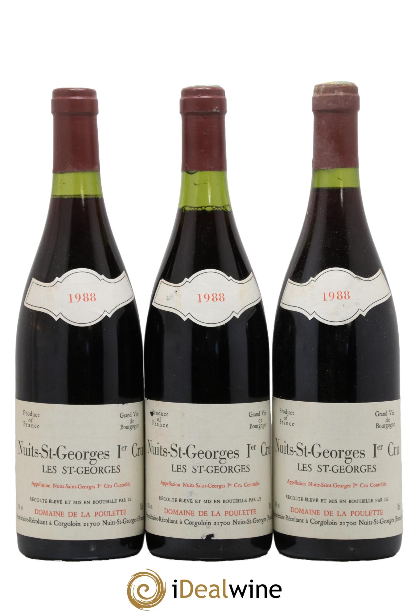 Nuits-Saint-Georges 1er Cru Les St Georges Domaine De La Poulette 1988 - Lot de 3 bouteilles - 0
