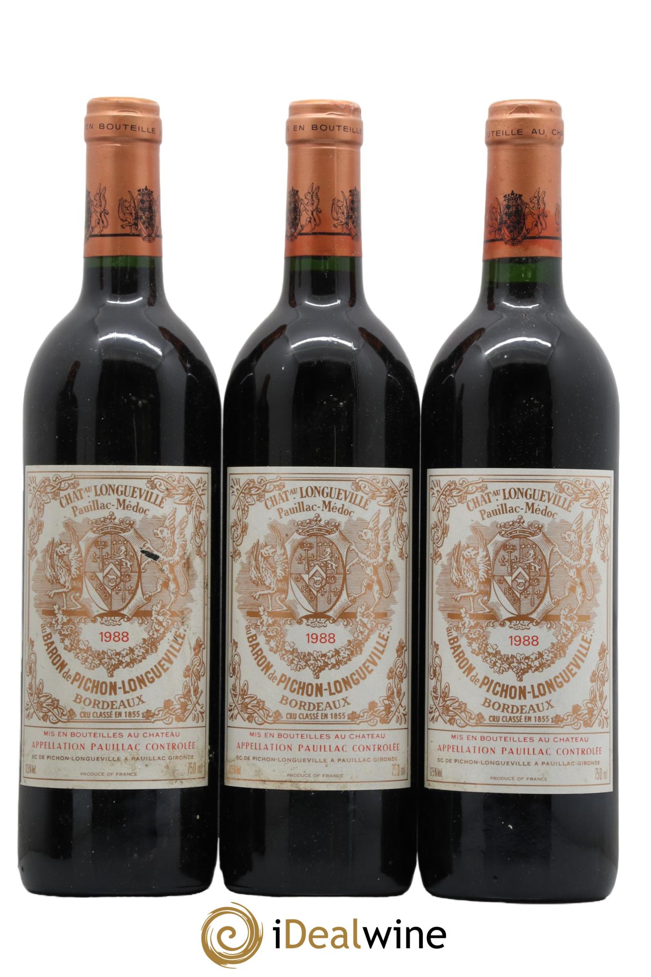 Pichon Longueville Baron 2ème Grand Cru Classé 1988 - Lot de 3 bouteilles - 0