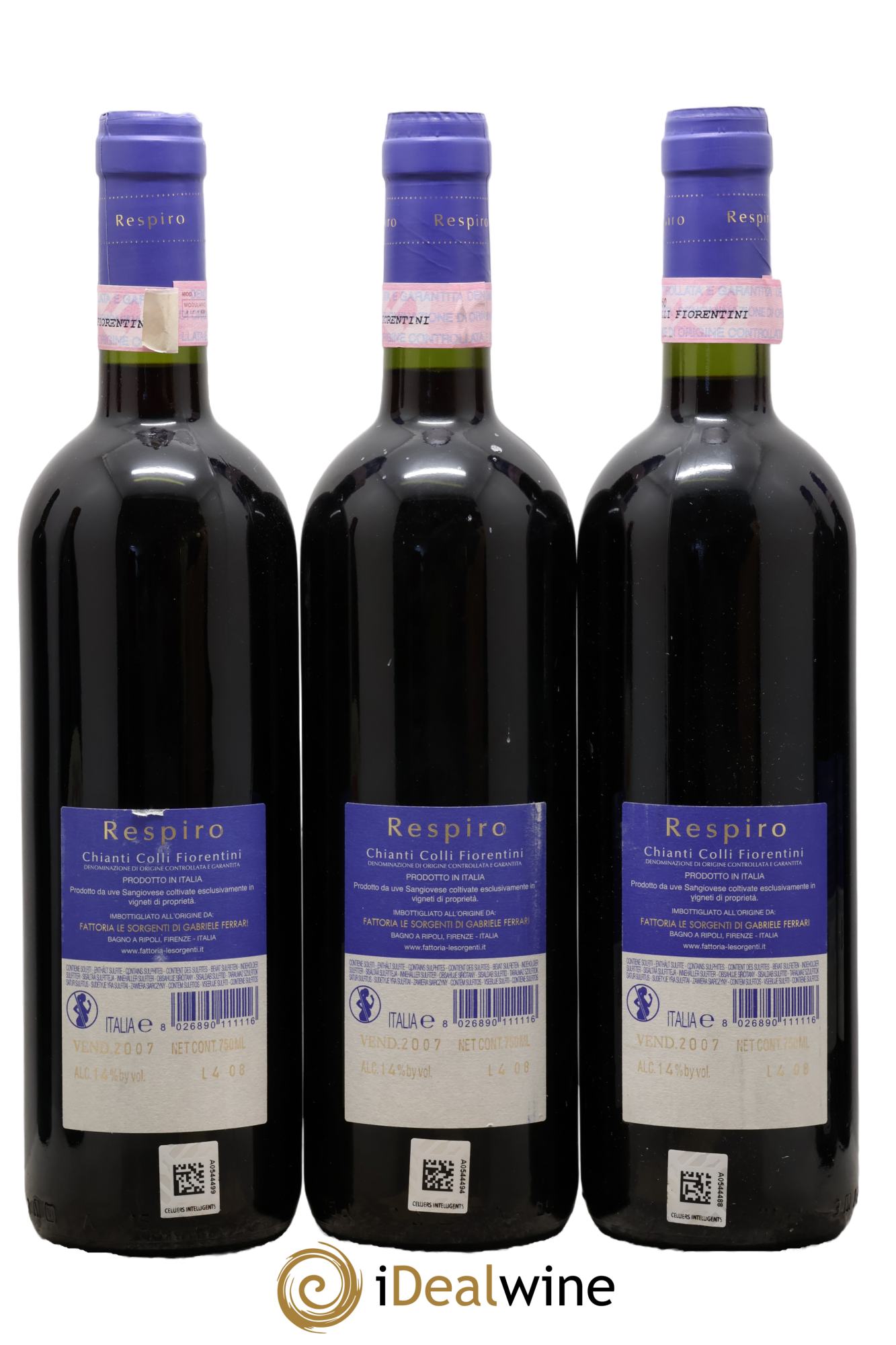 Chianti DOCG Colli Fiorentini Respiro Le Sorgenti 2007 - Lot de 3 bouteilles - 1