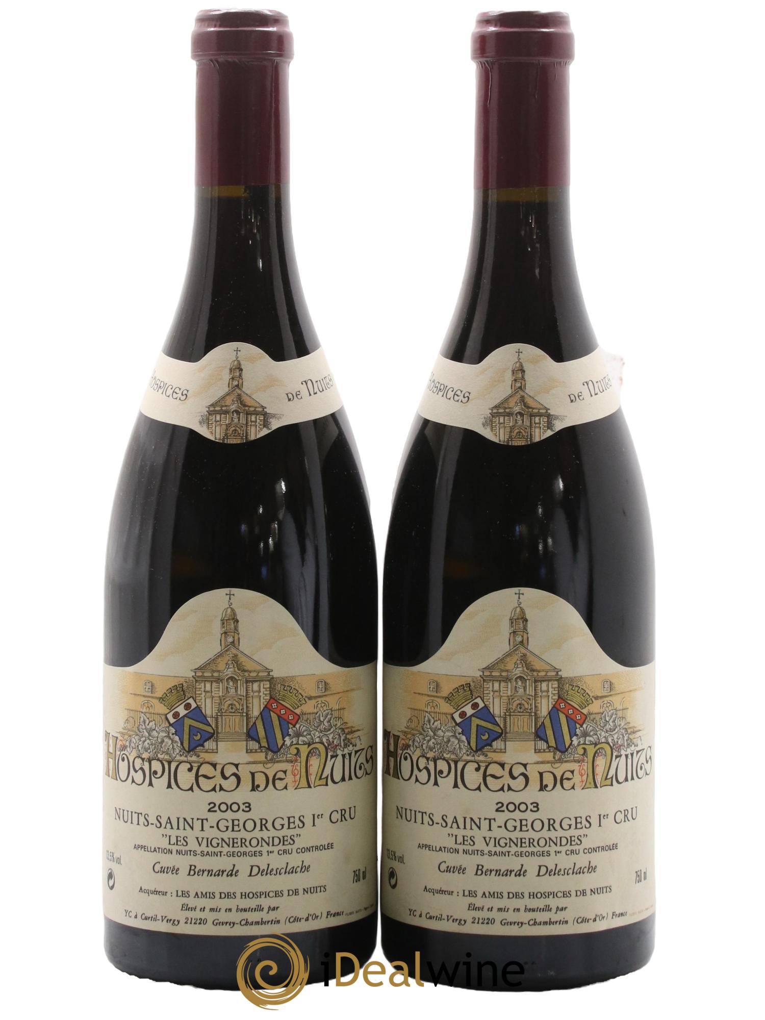 Nuits-Saint-Georges 1er Cru Les Vignerondes Cuvée Bernarde Delesclache Hospices de Nuits 2003 - Posten von 2 Flaschen - 0