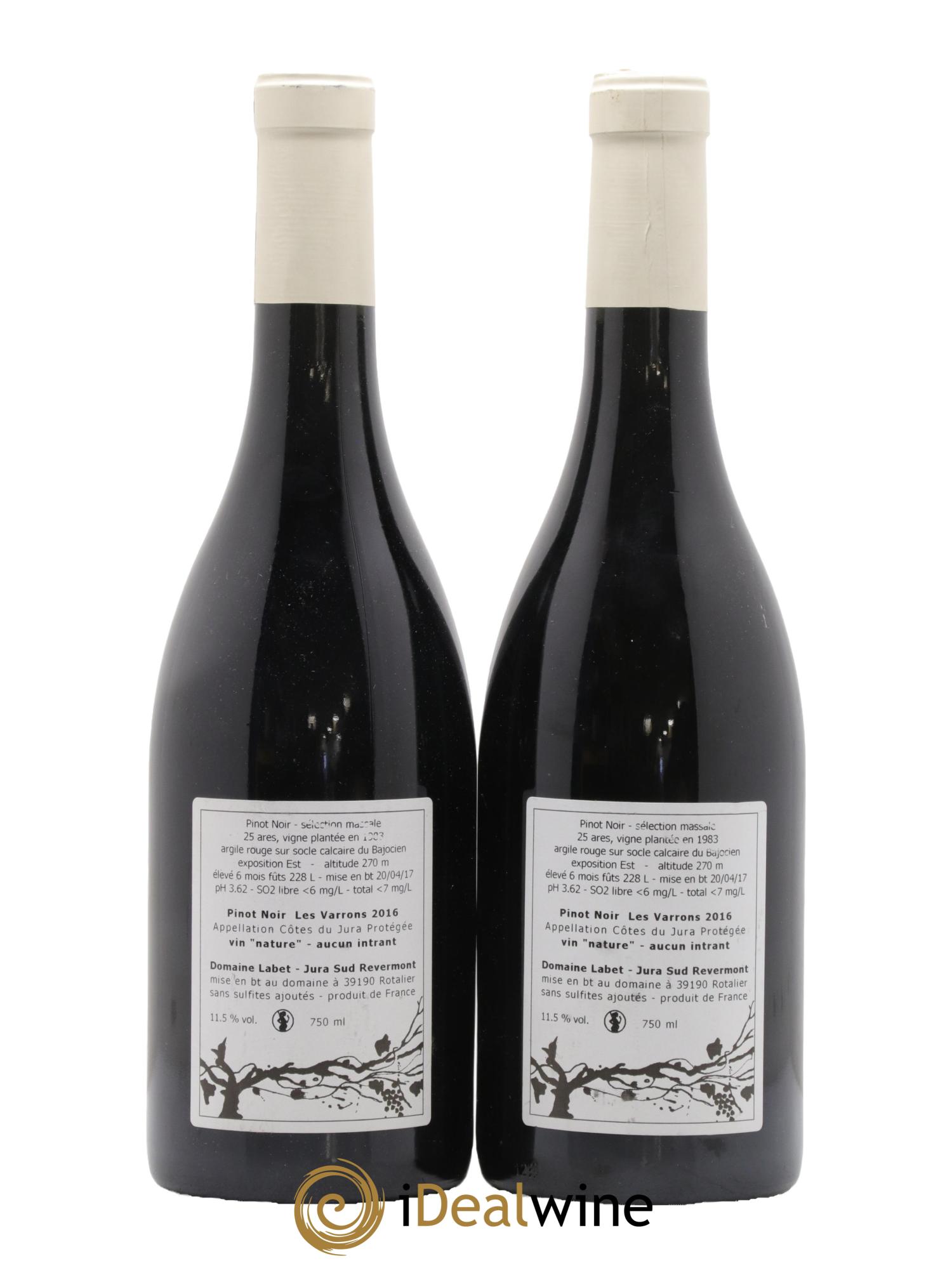 Côtes du Jura Pinot Noir Les Varrons Sélection Massale Romain - Julien  - Charline Labet 2016 - Lot de 2 bouteilles - 1