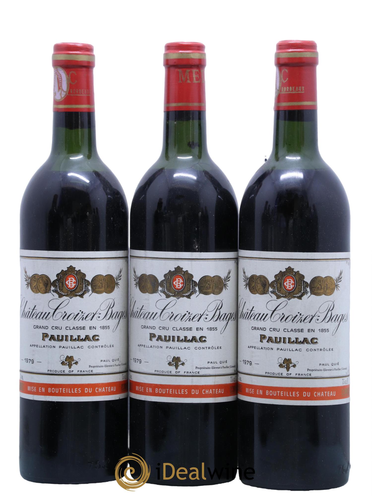Château Croizet Bages 5ème Grand Cru Classé 1979 - Lot de 3 bouteilles - 0