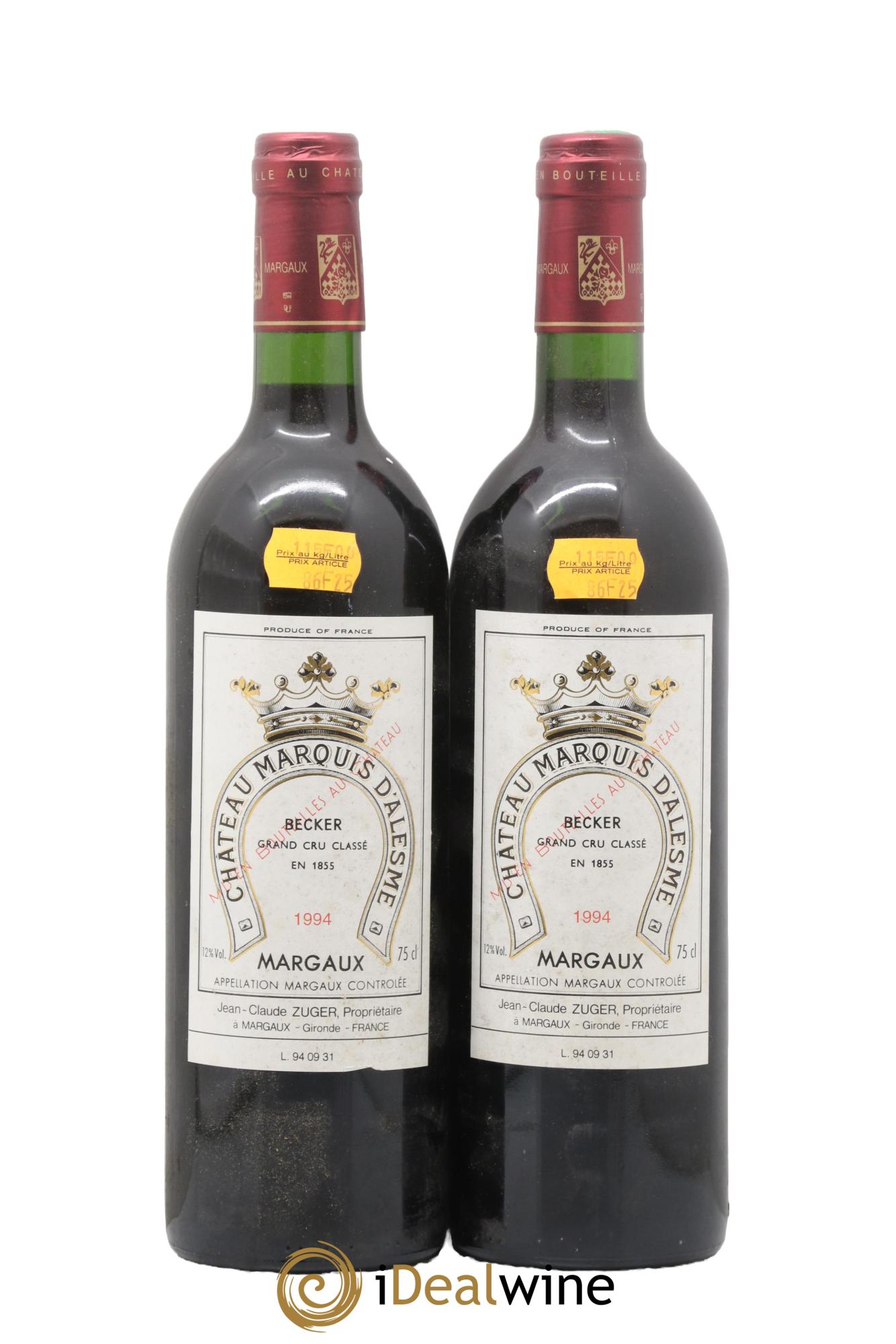 Château Marquis d'Alesme 1994 - Lot de 2 bouteilles - 0