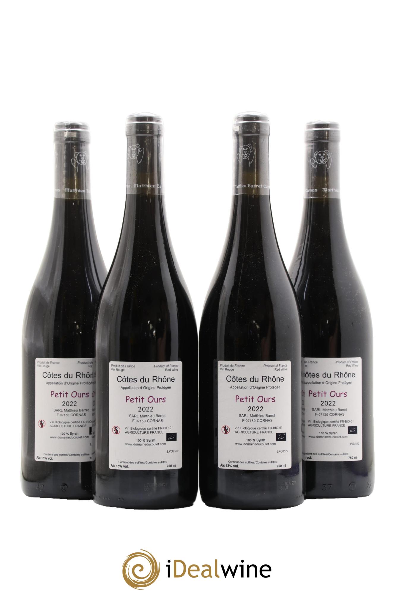 Côtes-du-Rhône Petit Ours Brun Coulet (Domaine du) - Matthieu Barret  2022 - Lot of 4 bottles - 1