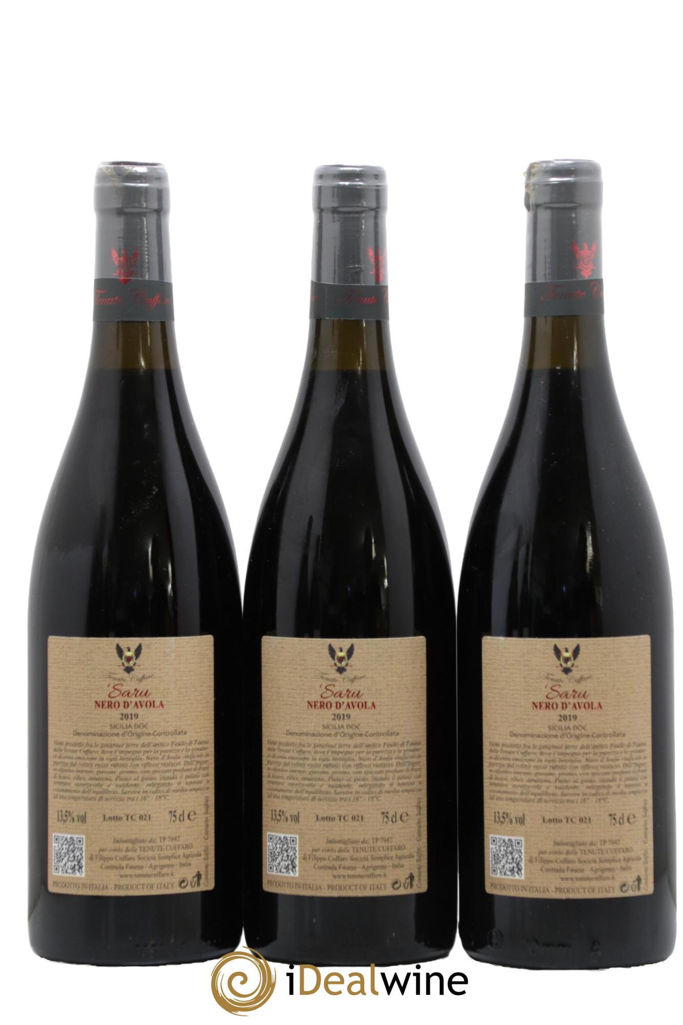 IGT Sicile Saru Nero D'Avola Tenute Cuffare 2019 - Lot of 3 bottles - 1
