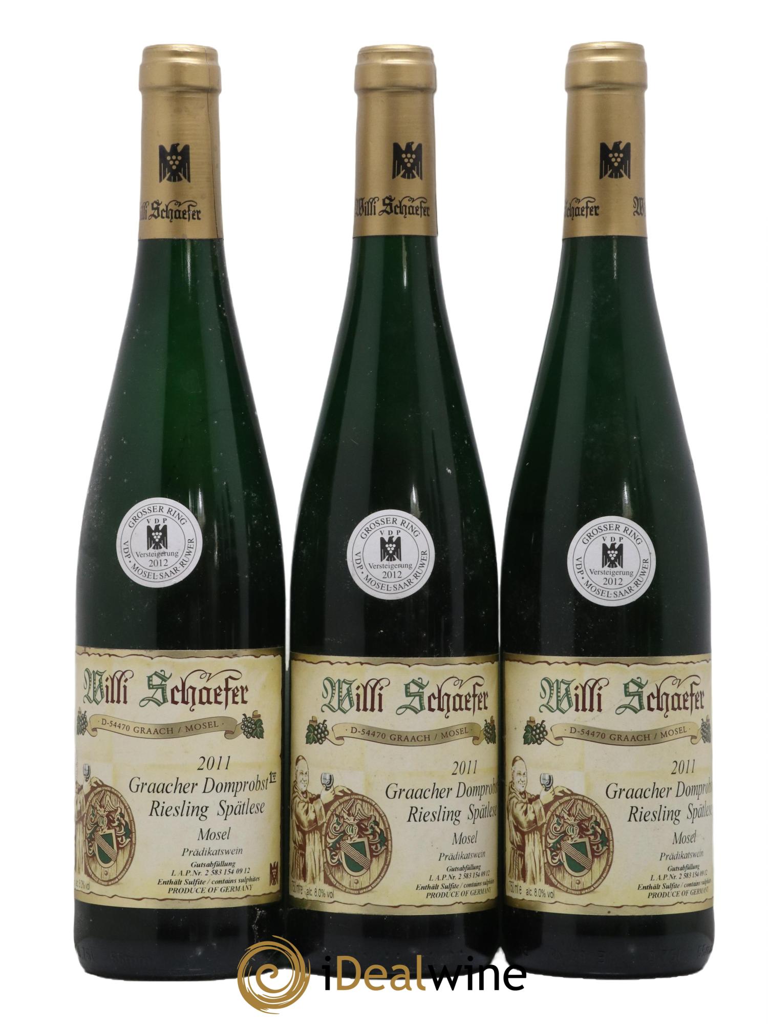 Allemagne Mosel-Saar Willi Schaefer Graacher Domprobst Spatlese 2011 - Lot de 3 bouteilles - 0