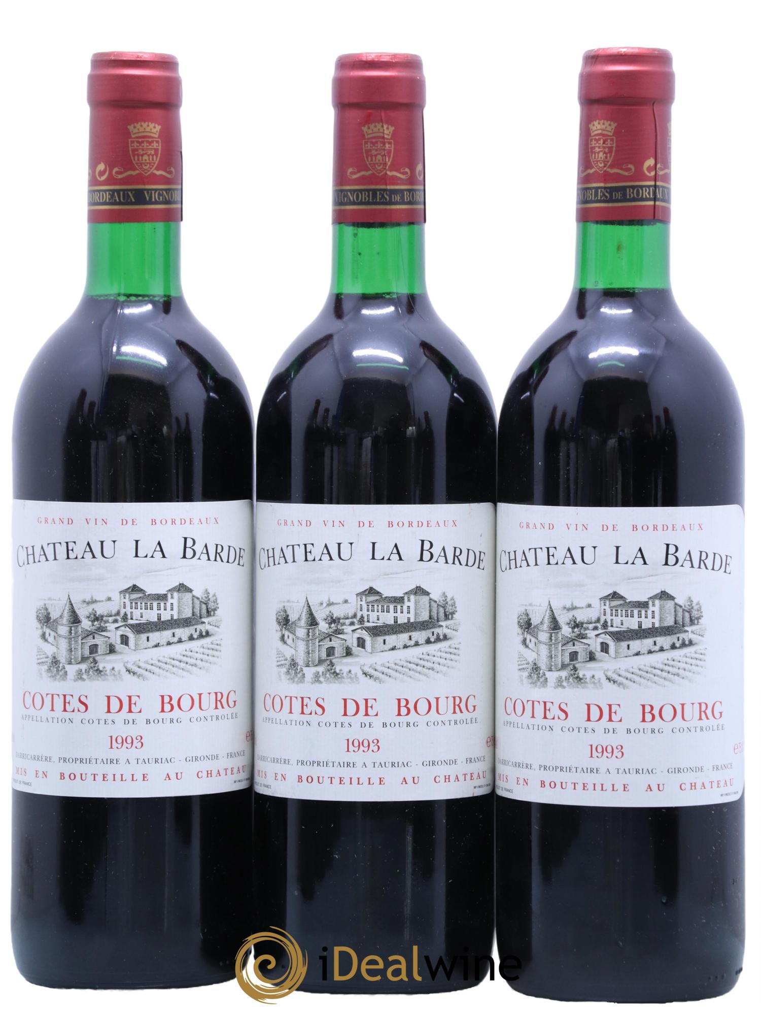 Côtes de Bourg Chateau La Barde 1993 - Lot de 3 bouteilles - 0