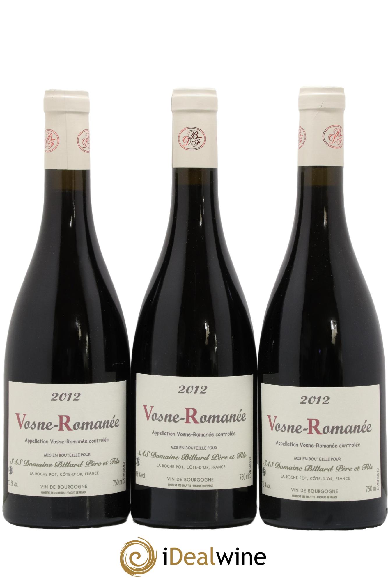 Vosne-Romanée Domaine Billard Père et Fils 2012 - Lot de 3 bouteilles - 0