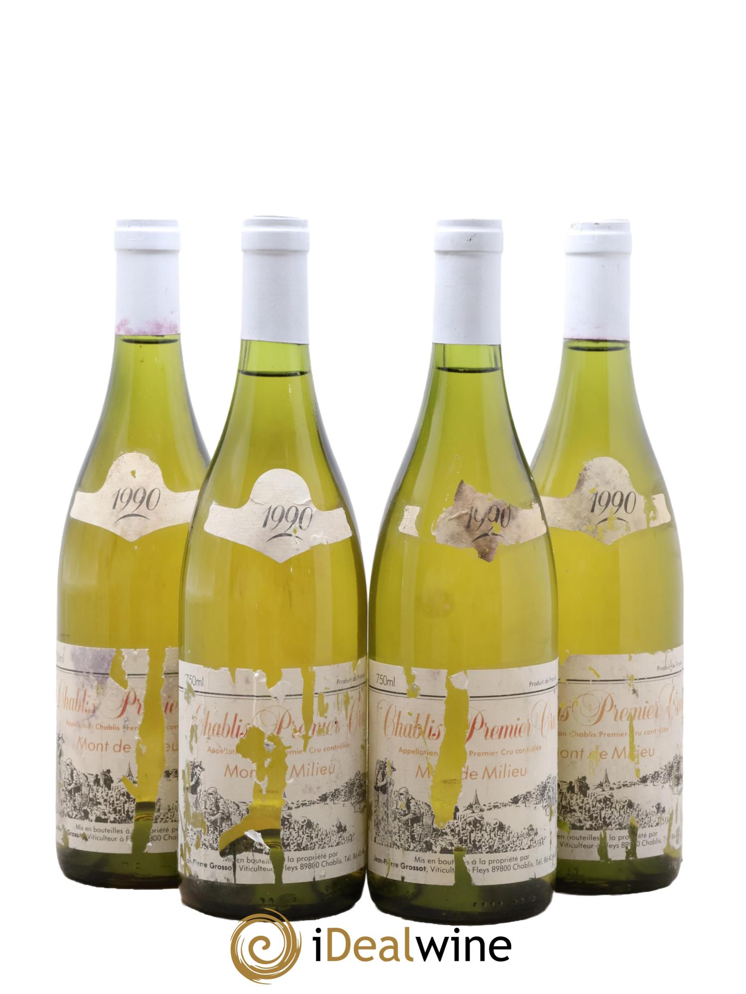 Chablis 1er Cru Mont de Milieu Jean Pierre Grossot 1990 - Lot de 4 bouteilles - 0