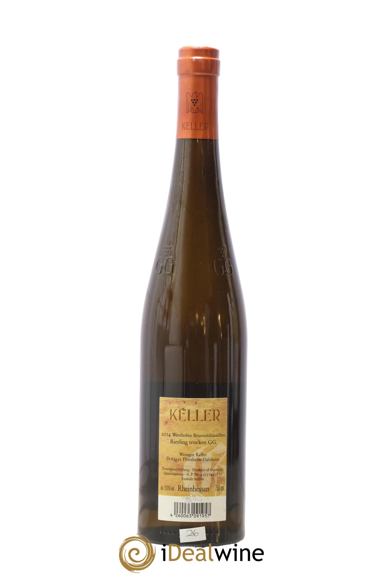 Riesling Trocken  GG Abts Erde Westhofen Brunnenhäuschen  Keller  2014 - Lot de 1 bouteille - 1