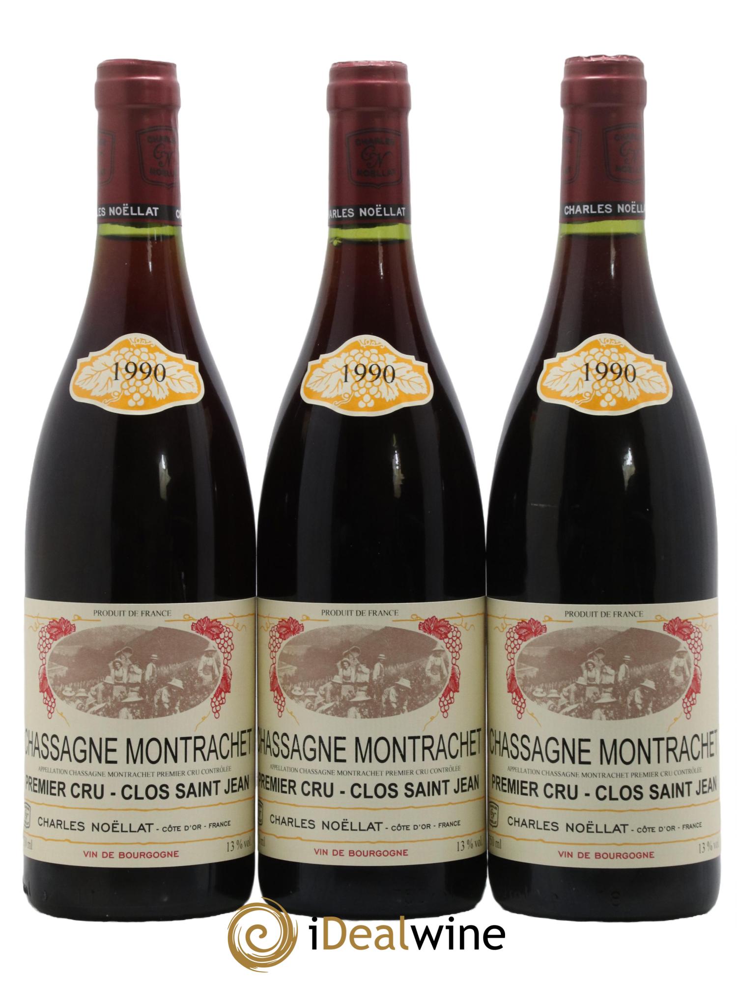Chassagne-Montrachet 1er Cru Clos Saint Jean Domaine Charles Noellat 1990 - Lot de 3 bouteilles - 0