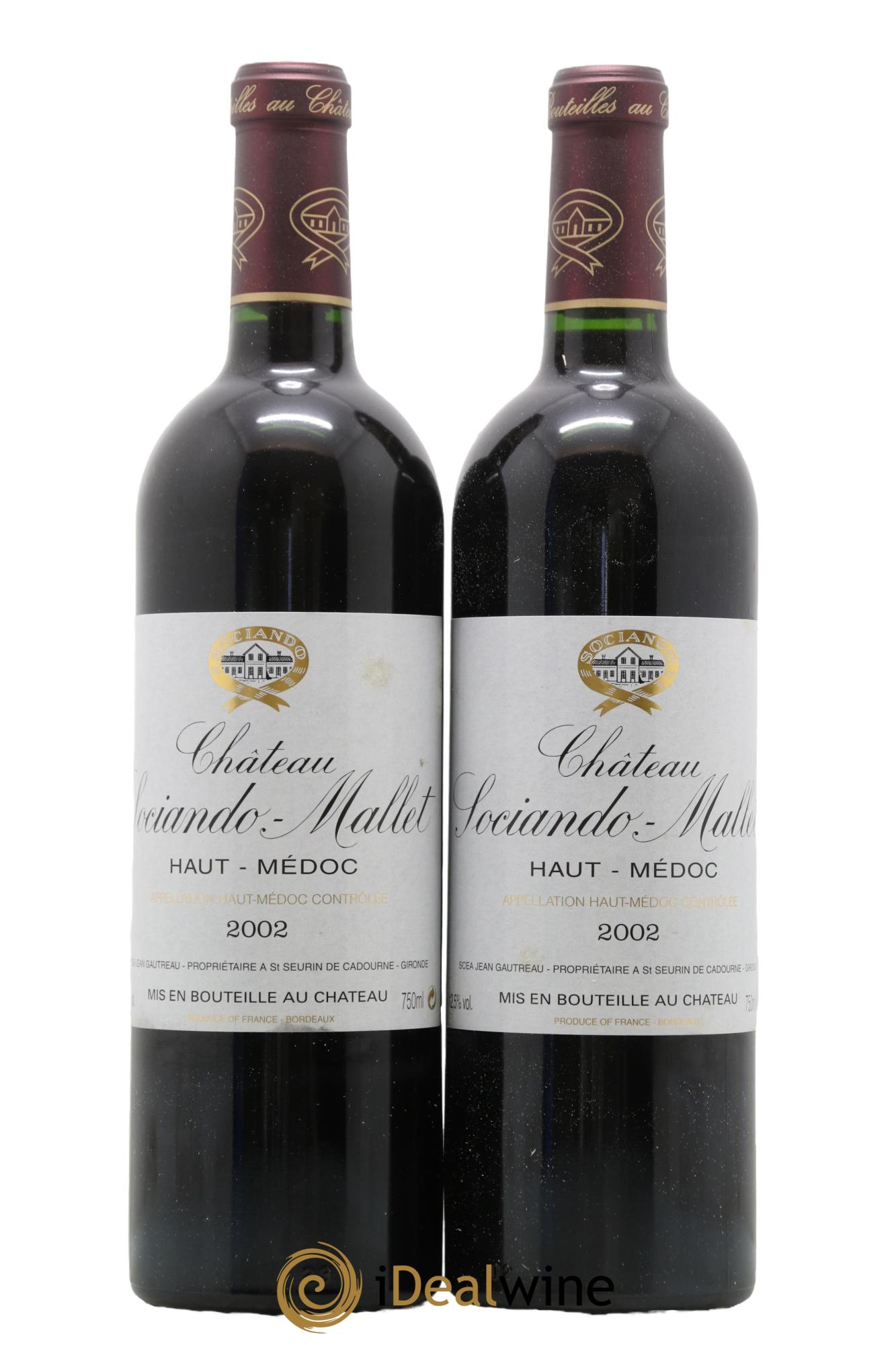 Château Sociando Mallet 2002 - Lotto di 2 bottiglie - 0