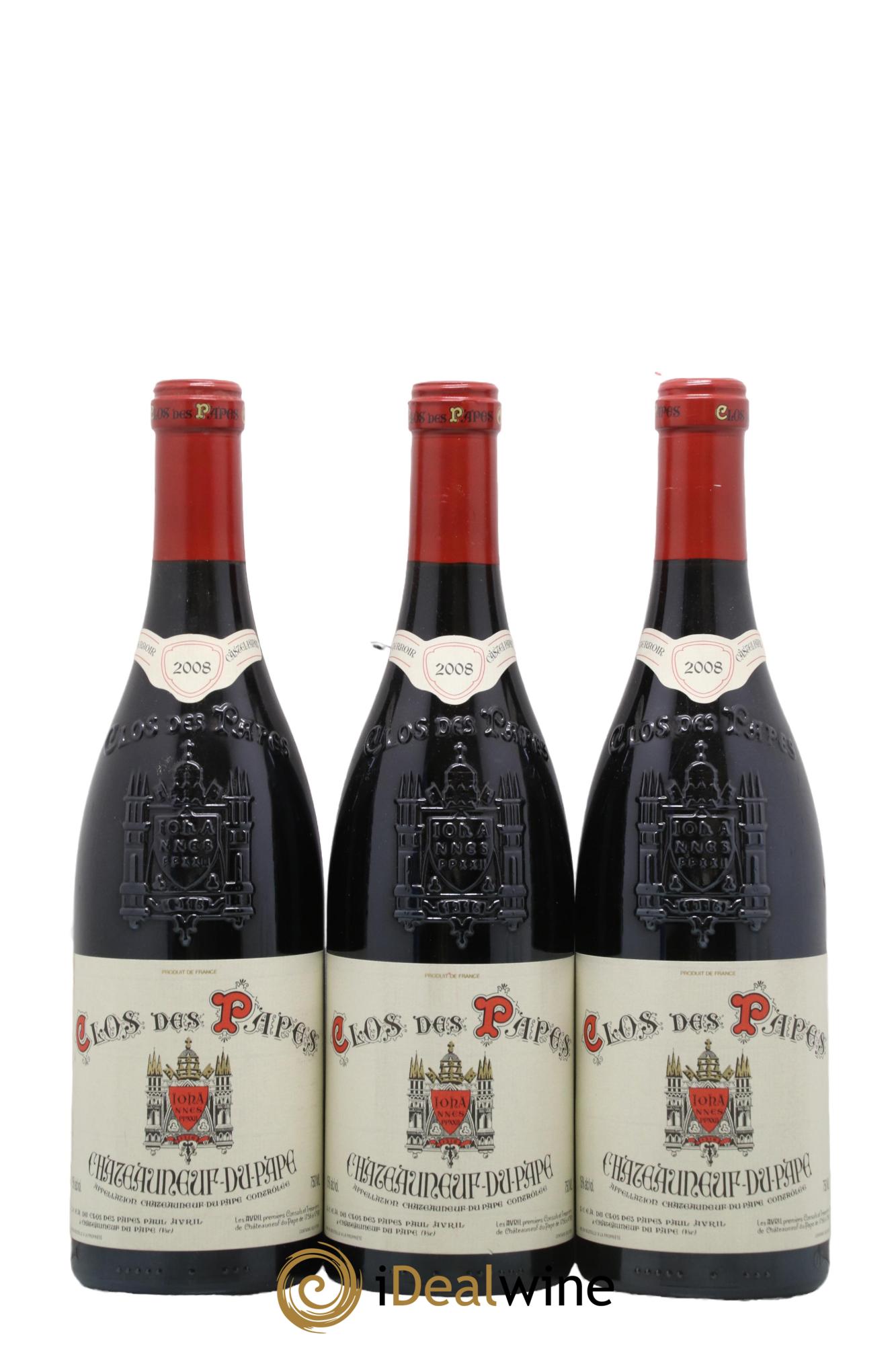 Châteauneuf-du-Pape Clos des Papes - Paul Avril 2008 - Lot de 3 bouteilles - 0