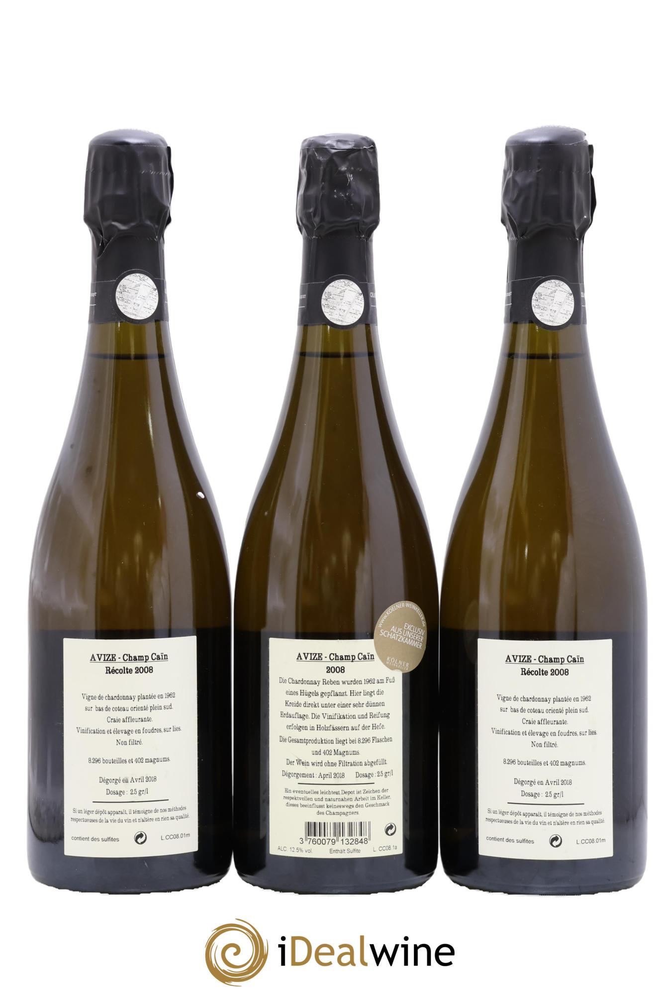Avize Champ Caïn Extra-Brut Jacquesson 2008 - Lot de 3 bouteilles - 1