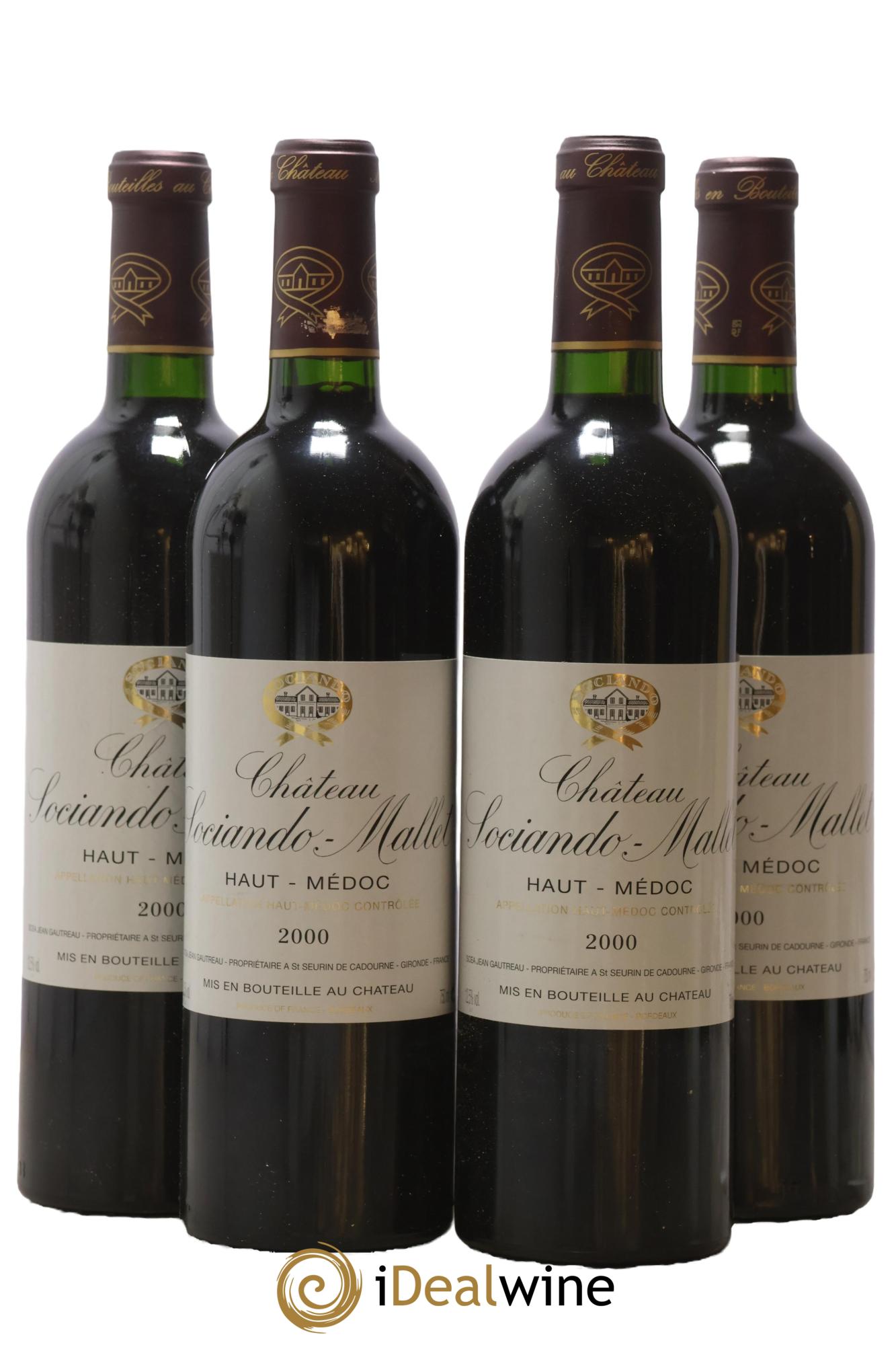Château Sociando Mallet 2000 - Lot de 4 bouteilles - 0