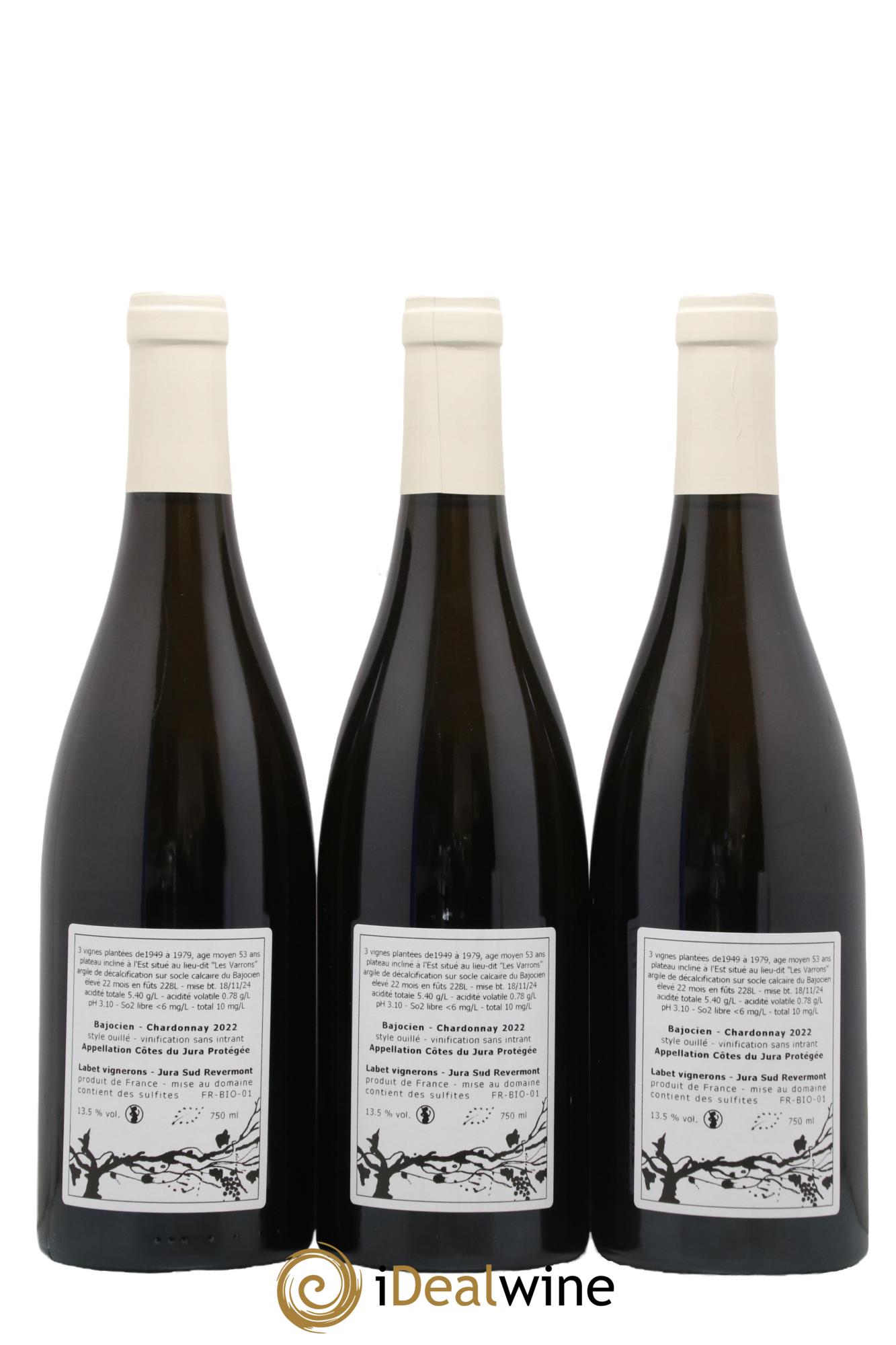 Côtes du Jura Chardonnay Bajocien Romain - Julien - Charline Labet 2022 - Lot de 3 bouteilles - 1