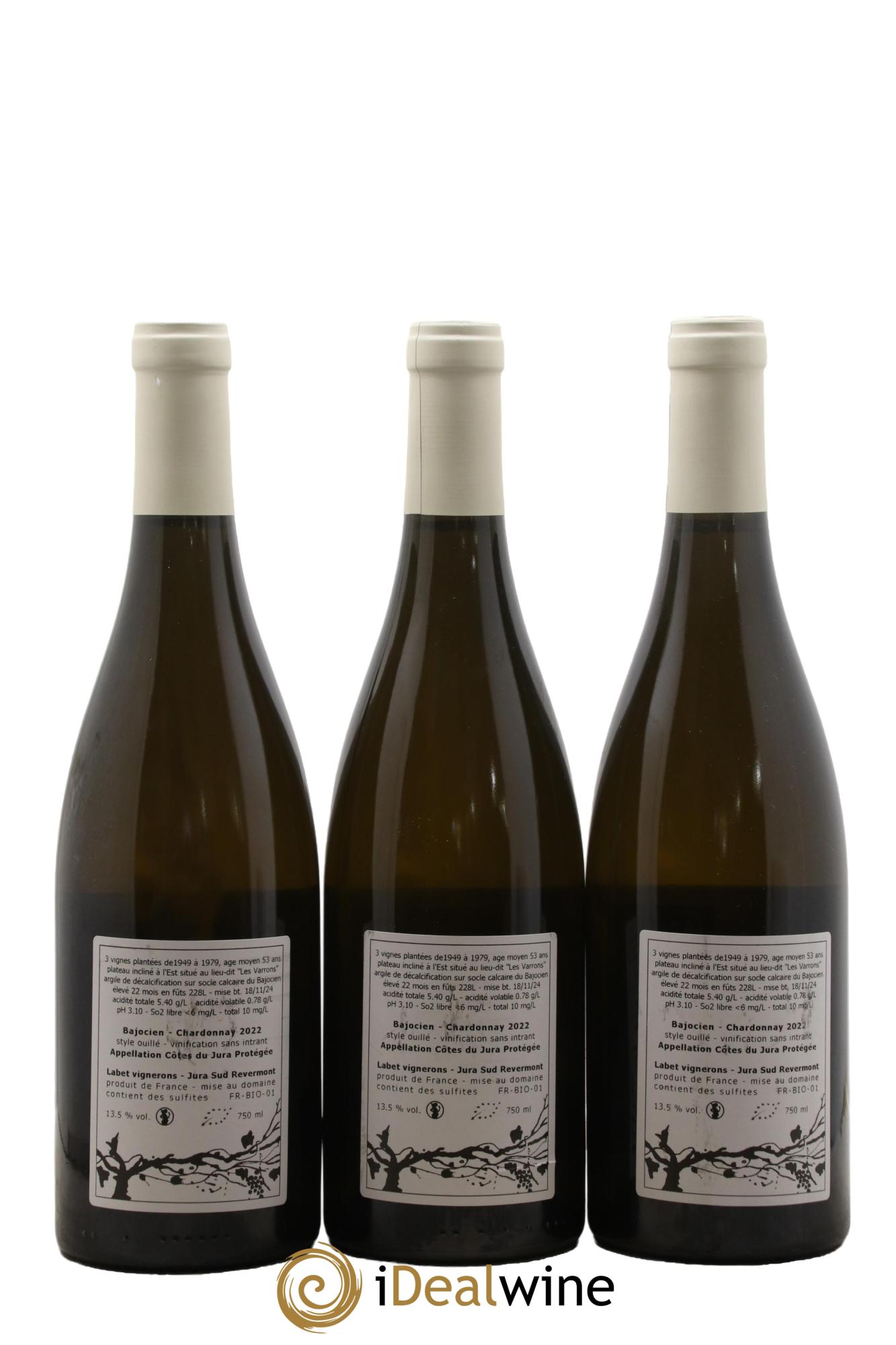 Côtes du Jura Chardonnay Bajocien Romain - Julien  - Charline Labet 2022 - Lot de 3 bouteilles - 1