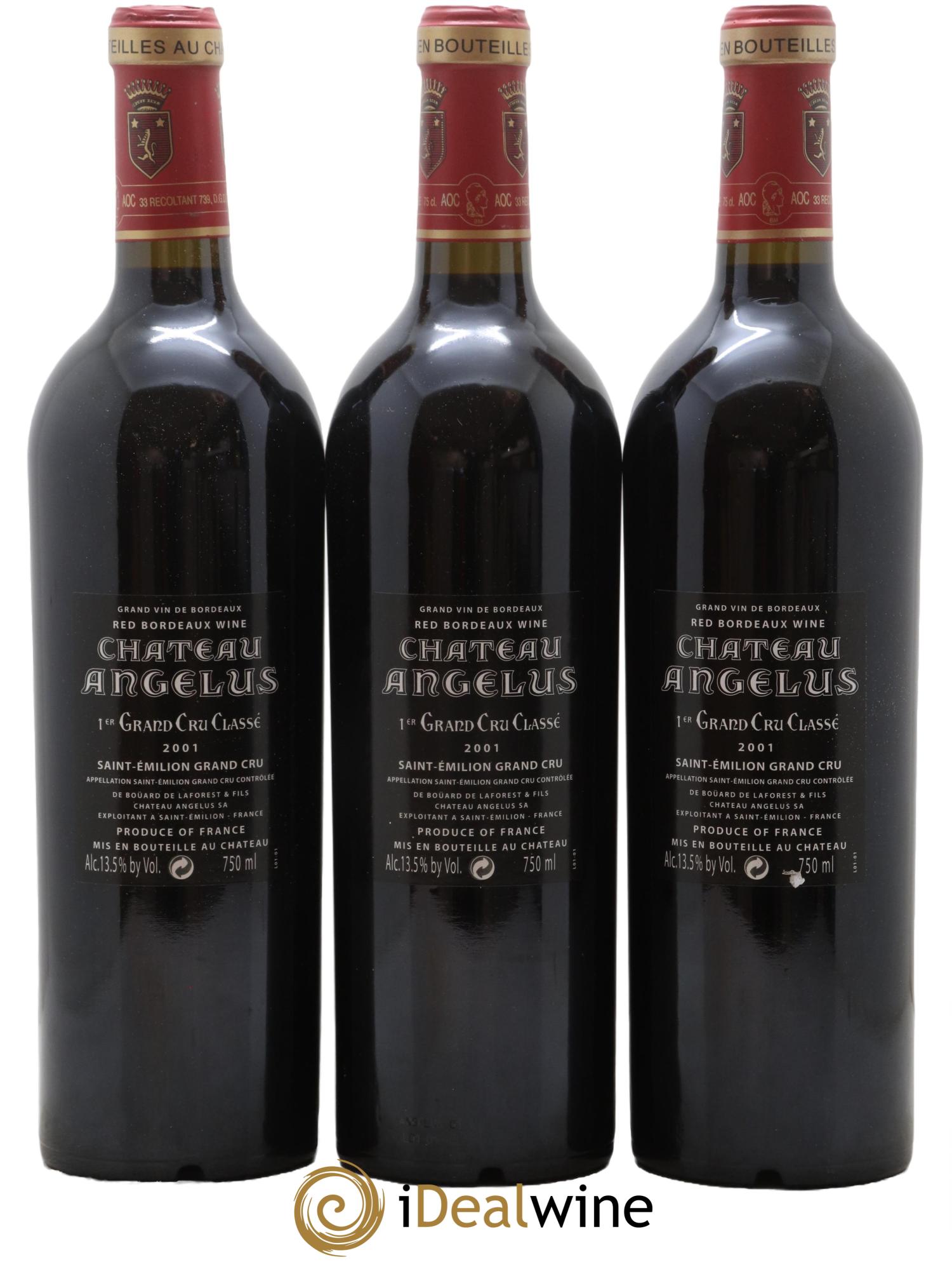 Château Angélus 1er Grand Cru Classé A 2001 - Lot de 3 bouteilles - 1