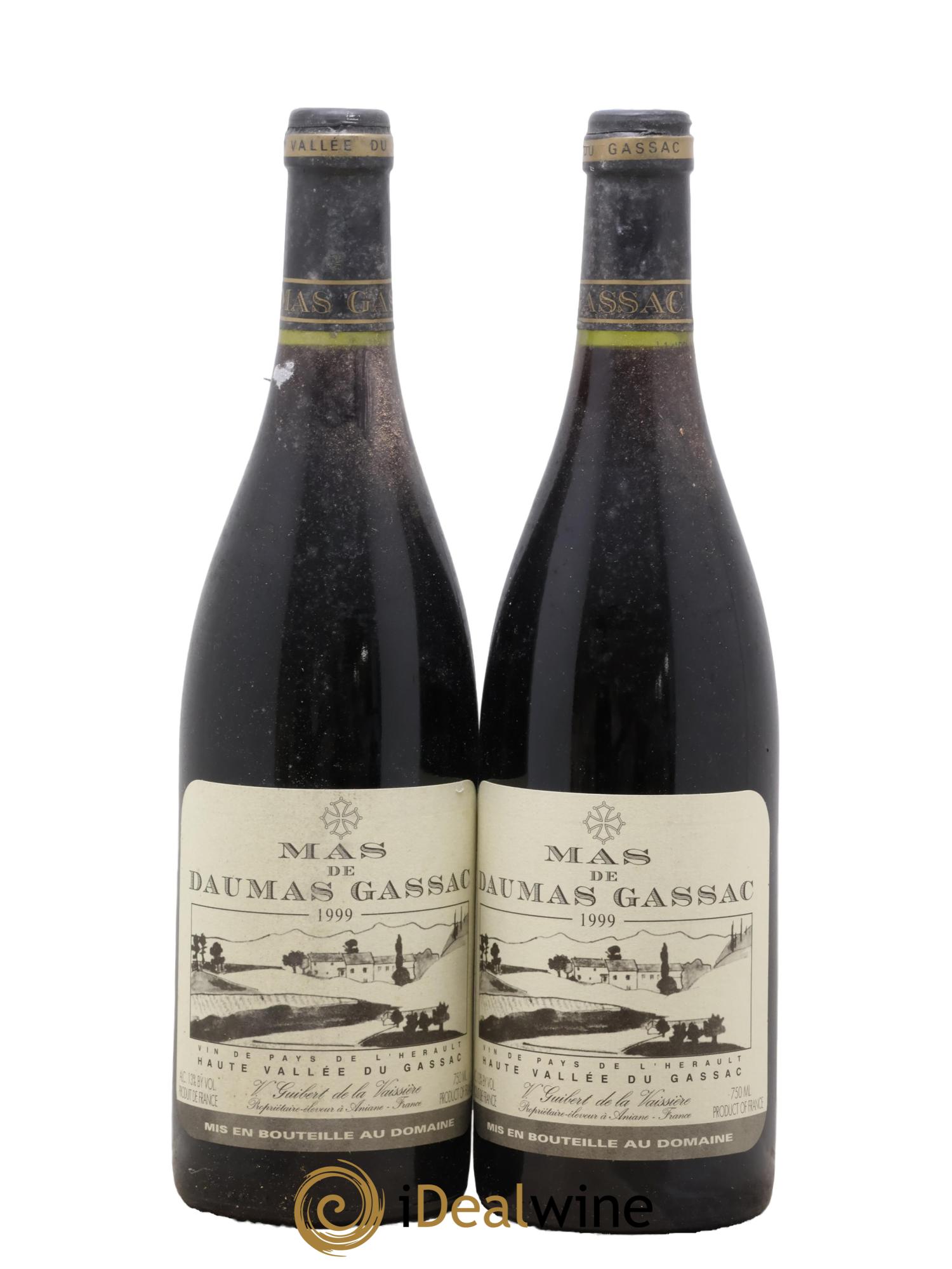 IGP St Guilhem-le-Désert - Cité d'Aniane Mas Daumas Gassac Famille Guibert de La Vaissière 1999 - Lot de 2 bouteilles - 0