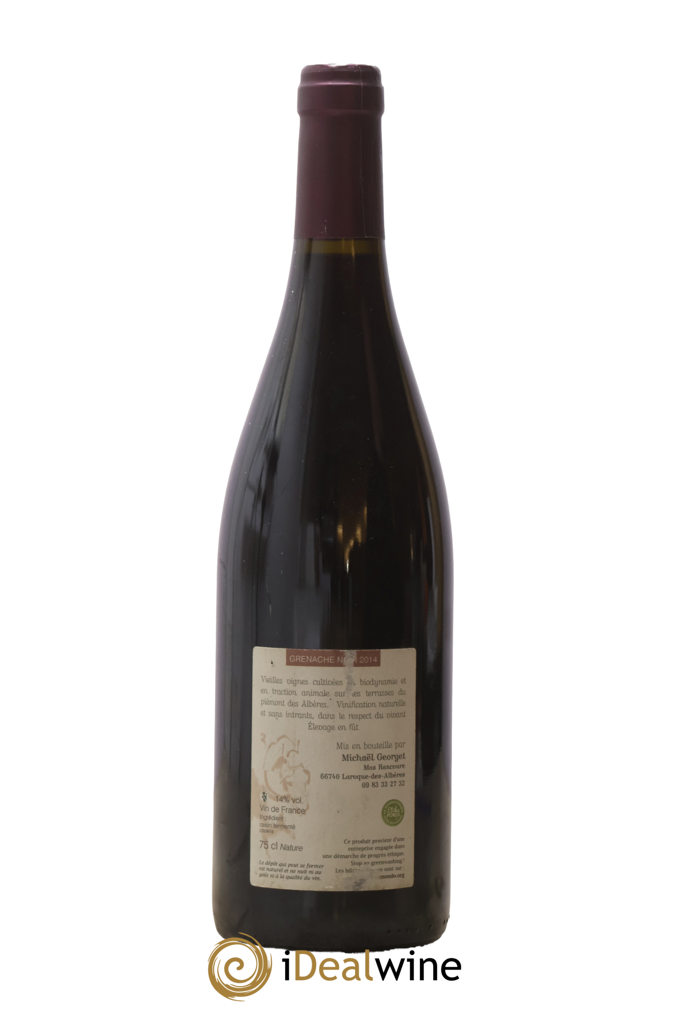 Vin de France Grenache Noir Domaine le Temps Retrouvé Michael Georget 2014 - Lot of 1 bottle - 1