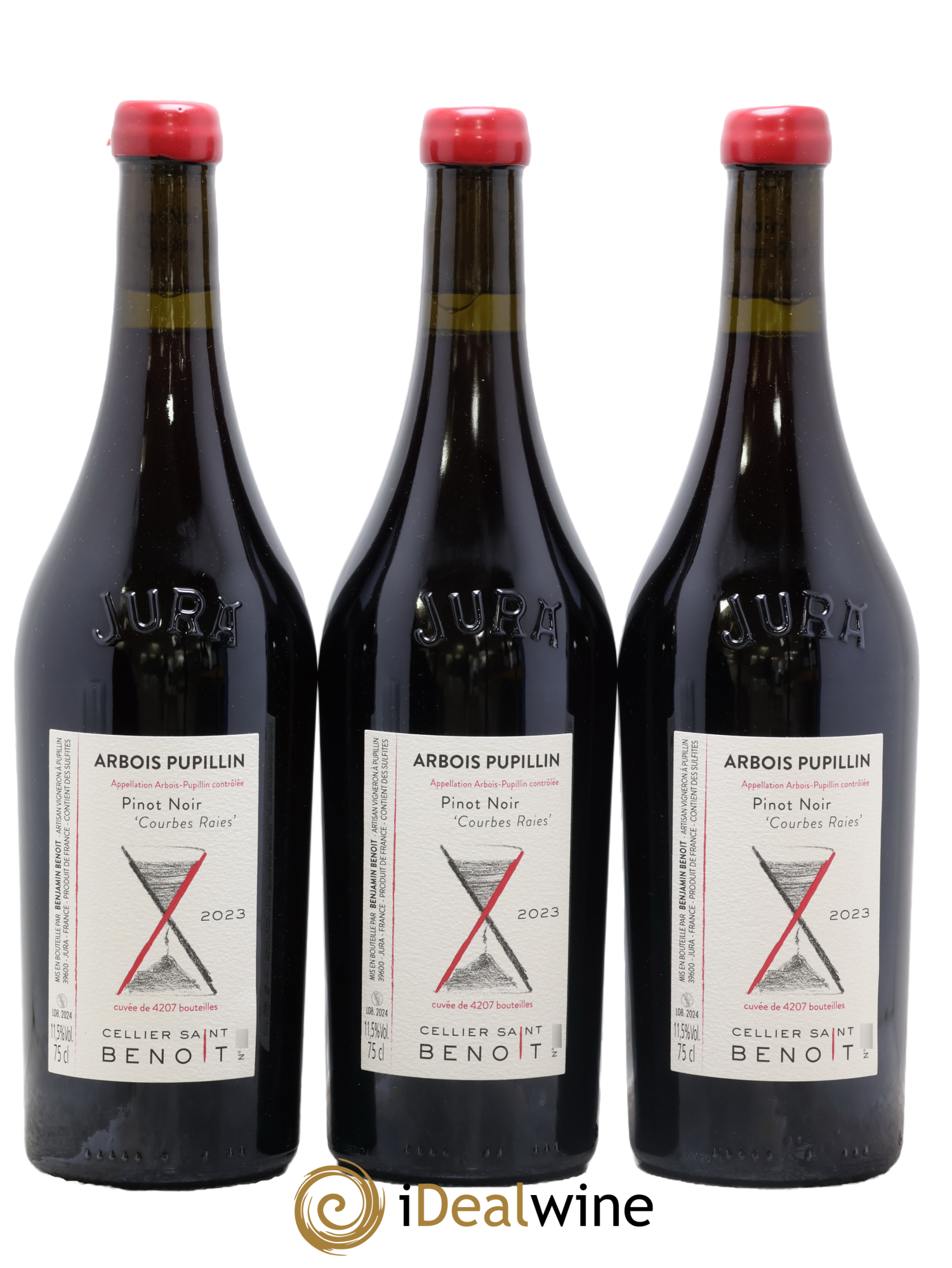 Arbois-Pupillin Pinot Noir Courbes Raies Cellier Saint Benoît 2023 - Lot de 3 bouteilles - 0