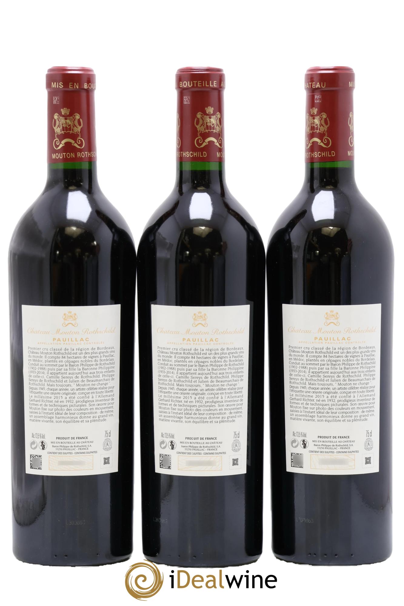 Château Mouton Rothschild 1er Grand Cru Classé 2015 - Lot de 3 bouteilles - 1