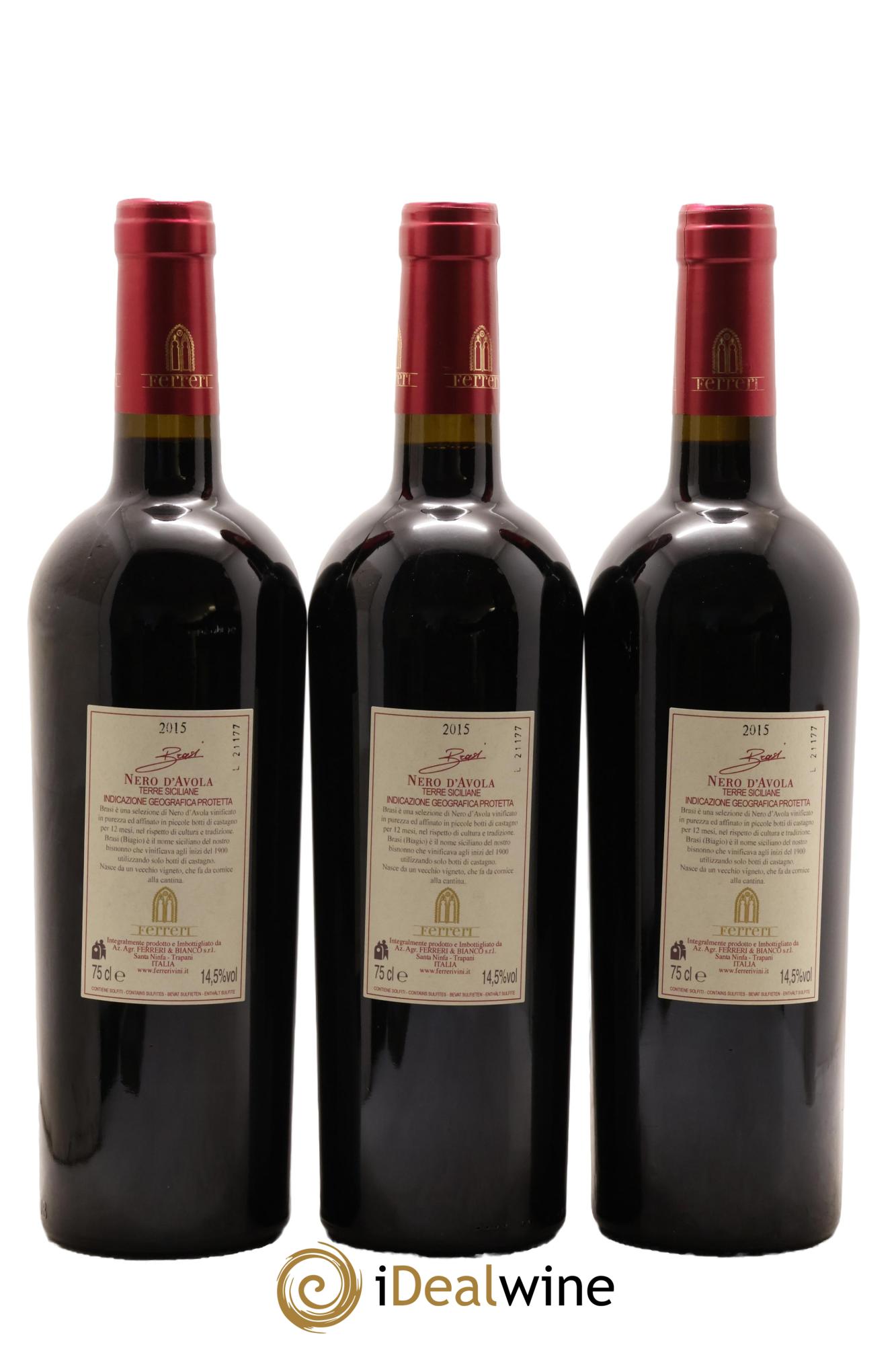 Italie Nero d'Avola Azienda Agricola Ferreri Brasi 2015 - Lot de 3 bouteilles - 1