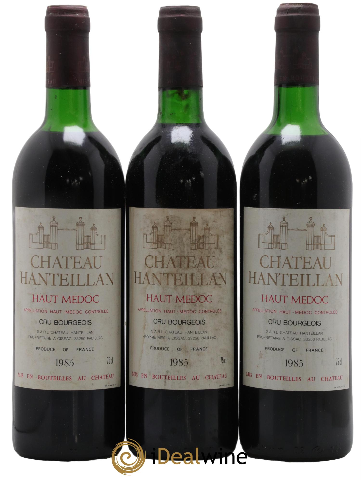 Château Hanteillan Cru Bourgeois 1985 - Lot de 3 bouteilles - 0