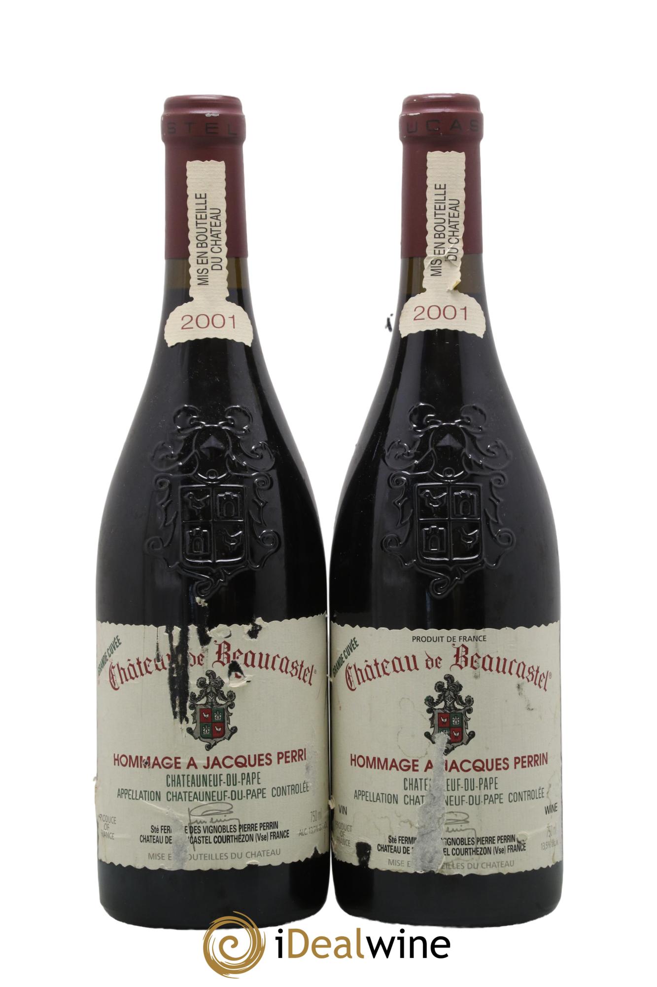 Châteauneuf-du-Pape Château de Beaucastel Hommage à Jacques Perrin Famille Perrin 2001 - Lotto di 2 bottiglie - 0