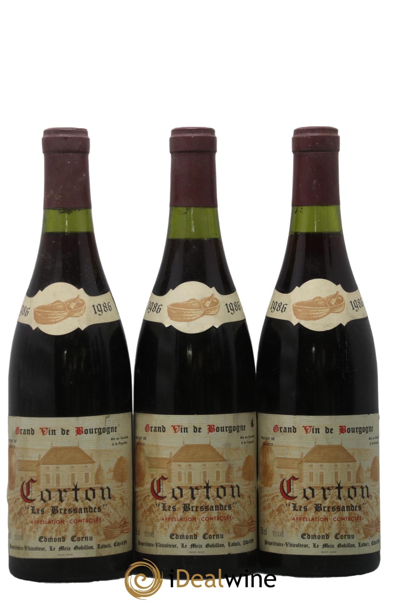 Corton Grand Cru Bressandes Edmond Cornu et Fils 1986 - Lot de 3 bouteilles - 0