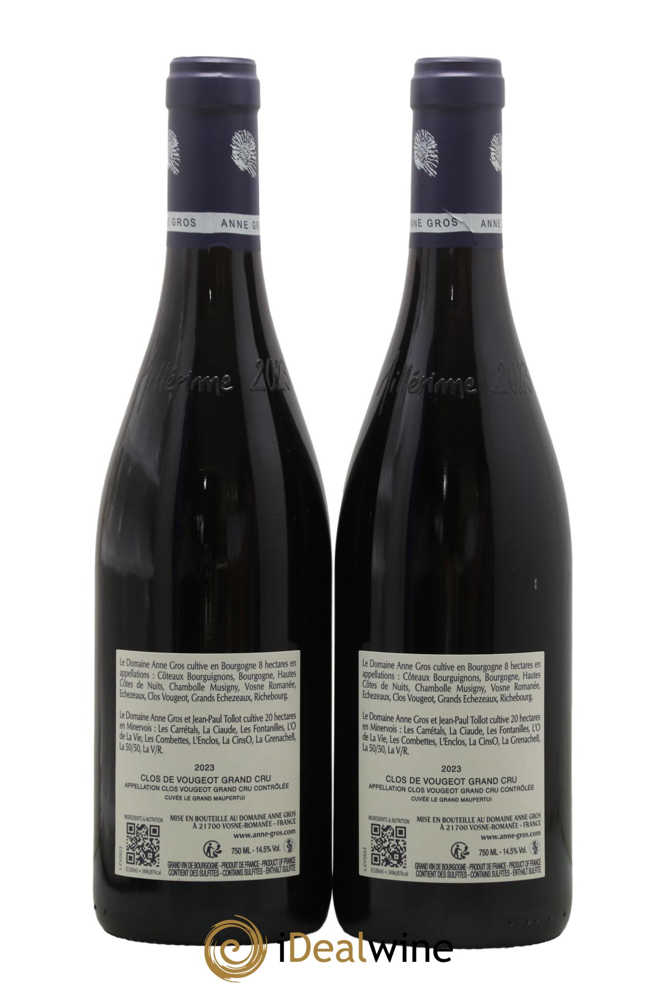 Clos de Vougeot Grand Cru Le Grand Maupertui Anne Gros 2023 - Lot of 2 bottles - 1