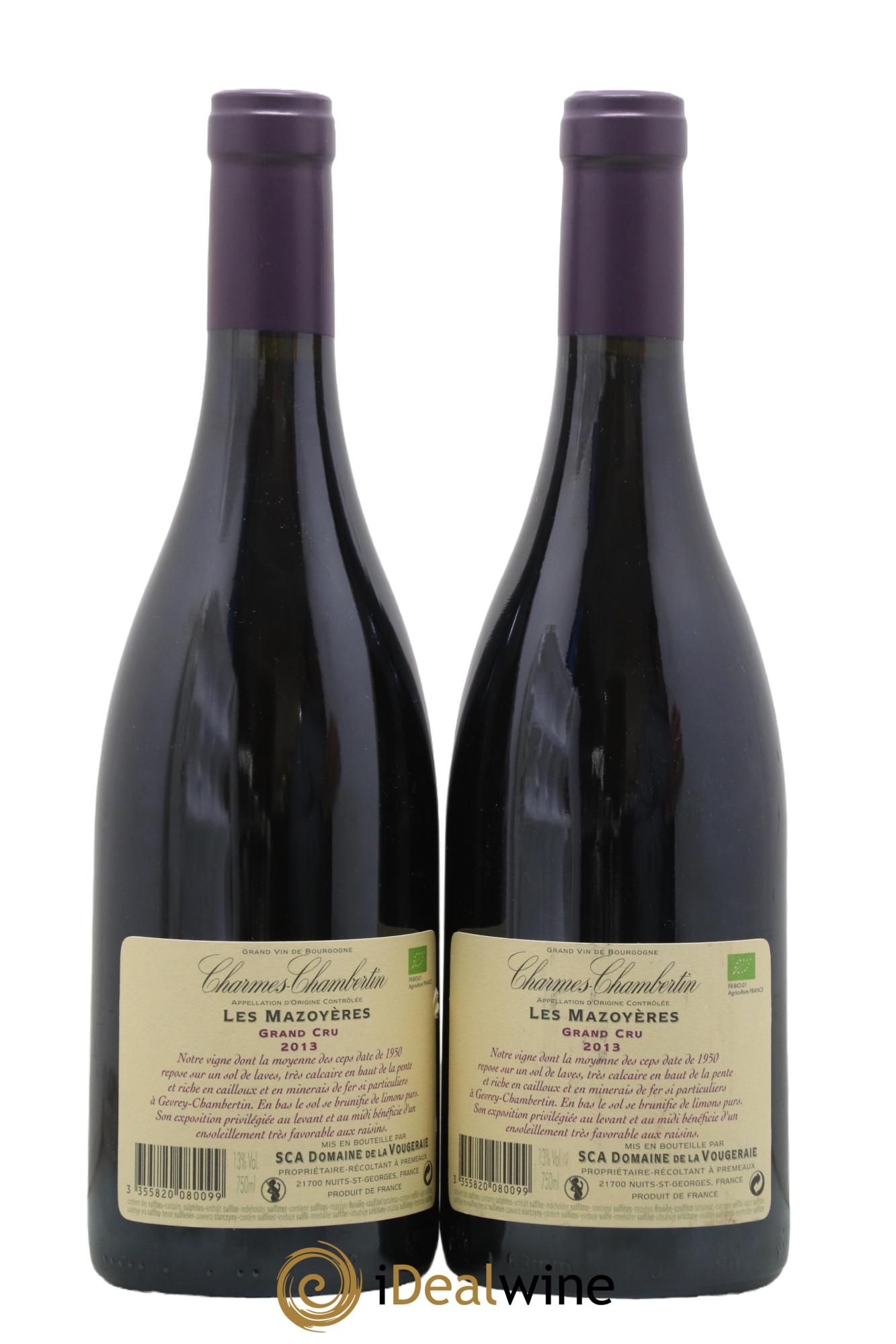 Charmes-Chambertin Grand Cru Les Mazoyères La Vougeraie 2013 - Lot de 2 bouteilles - 1