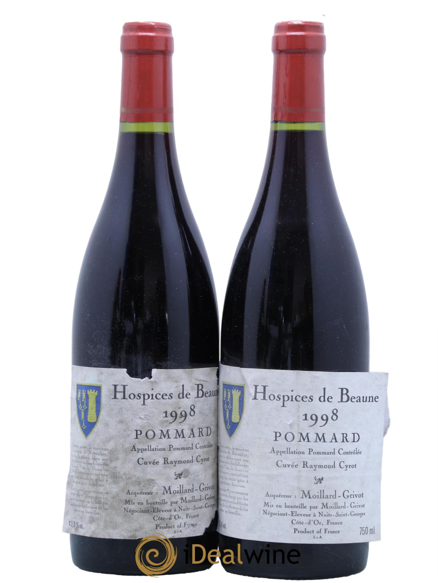 Pommard Hospices de Beaune Cuvée Raymond Cyrot Moillard Grivot 1998 - Lot de 2 bouteilles - 0