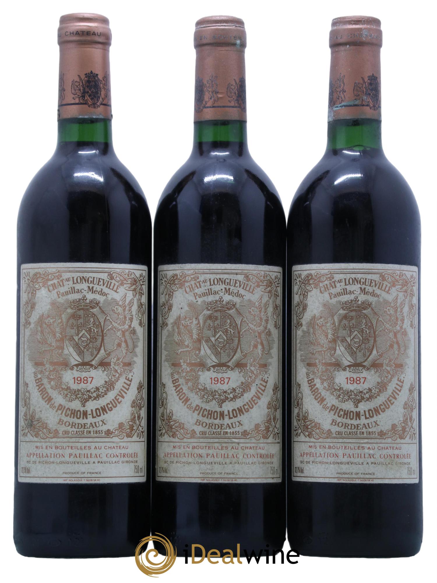 Pichon Longueville Baron 2ème Grand Cru Classé 1987 - Lot de 3 bouteilles - 0