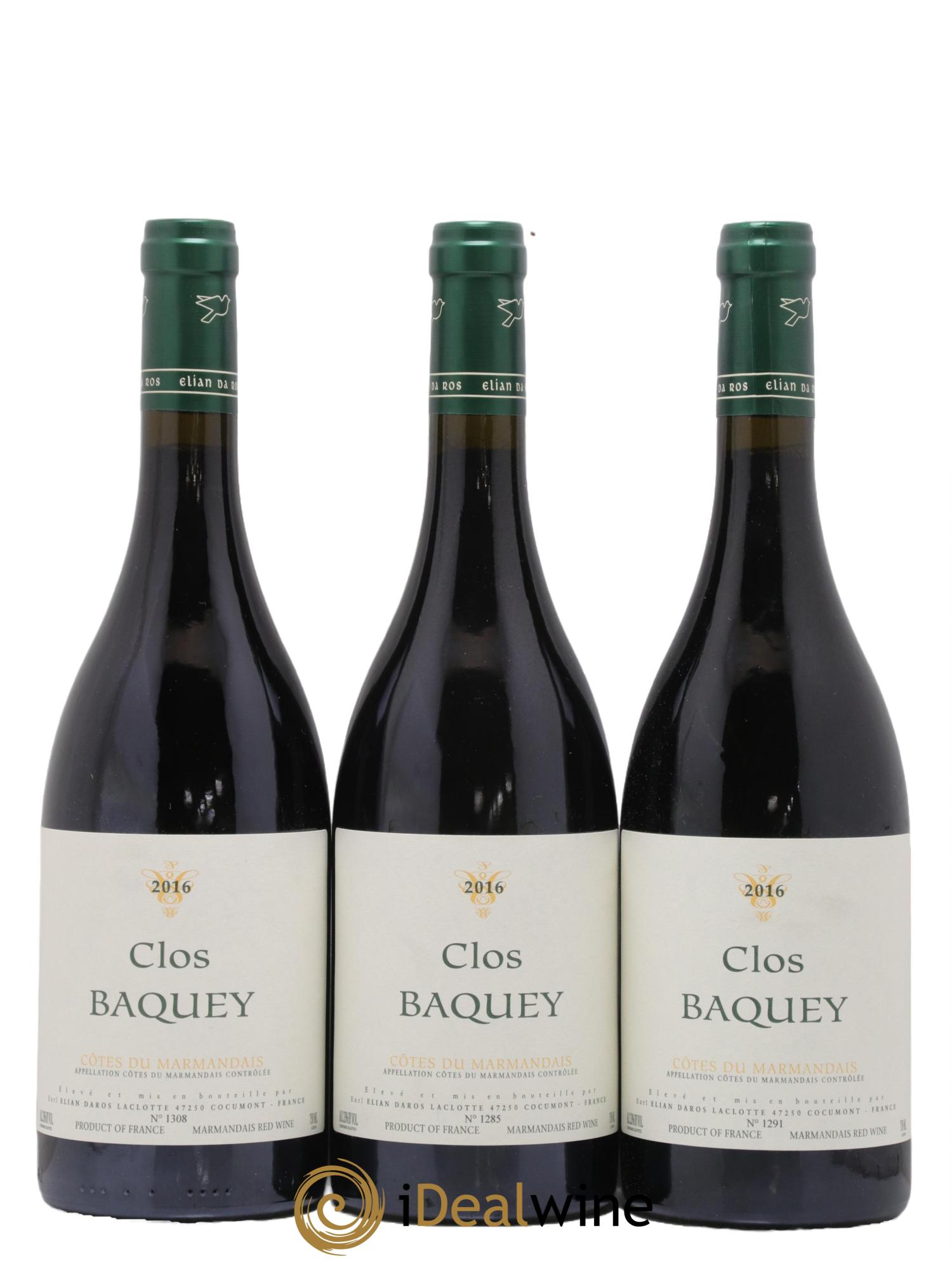 Côtes du Marmandais Clos Baquey Elian Da Ros (Domaine) 2016 - Lot de 3 bouteilles - 0