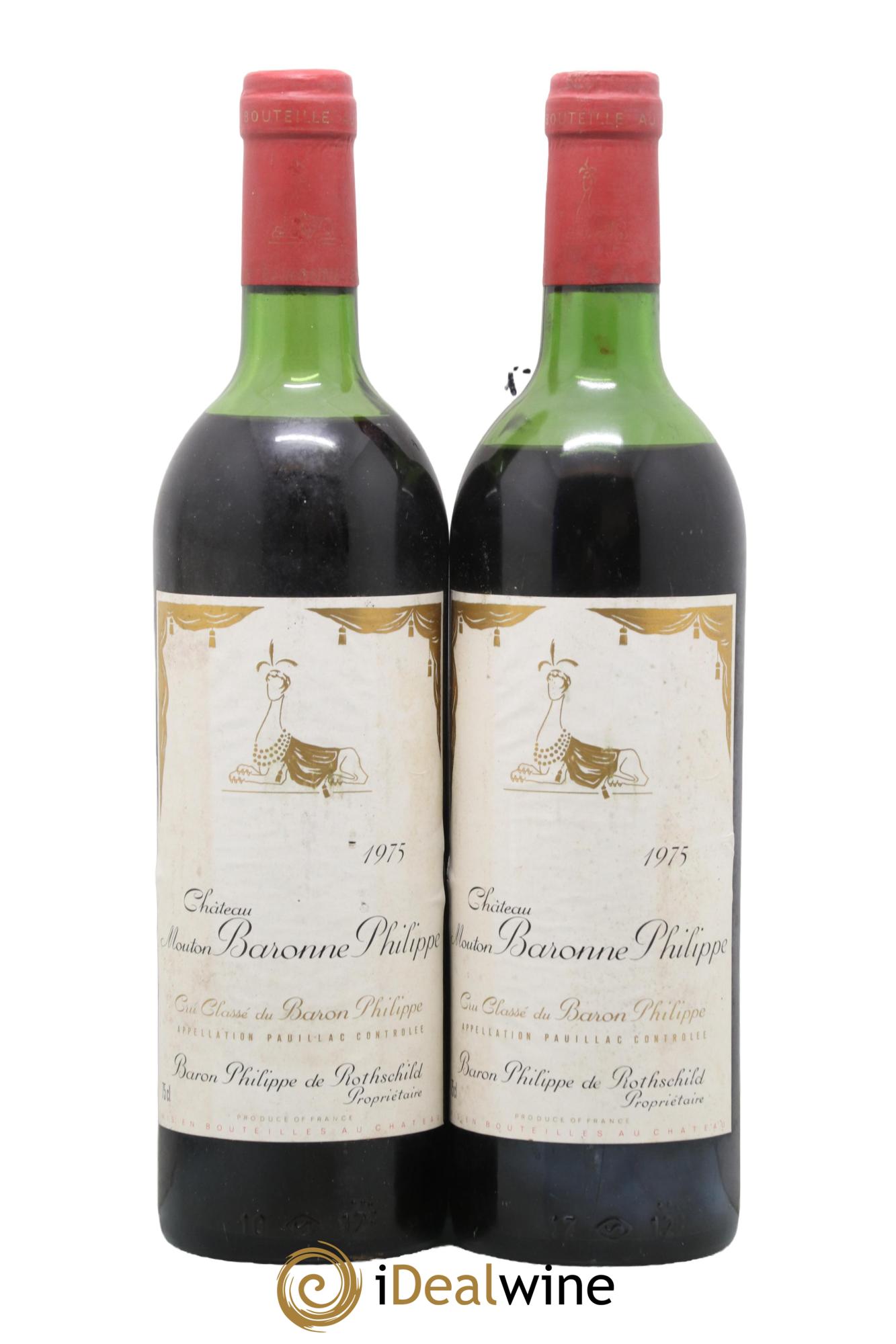 Château d' Armailhac - Mouton Baron(ne) Philippe 5ème Grand Cru Classé 1975 - Lotto di 2 bottiglie - 0