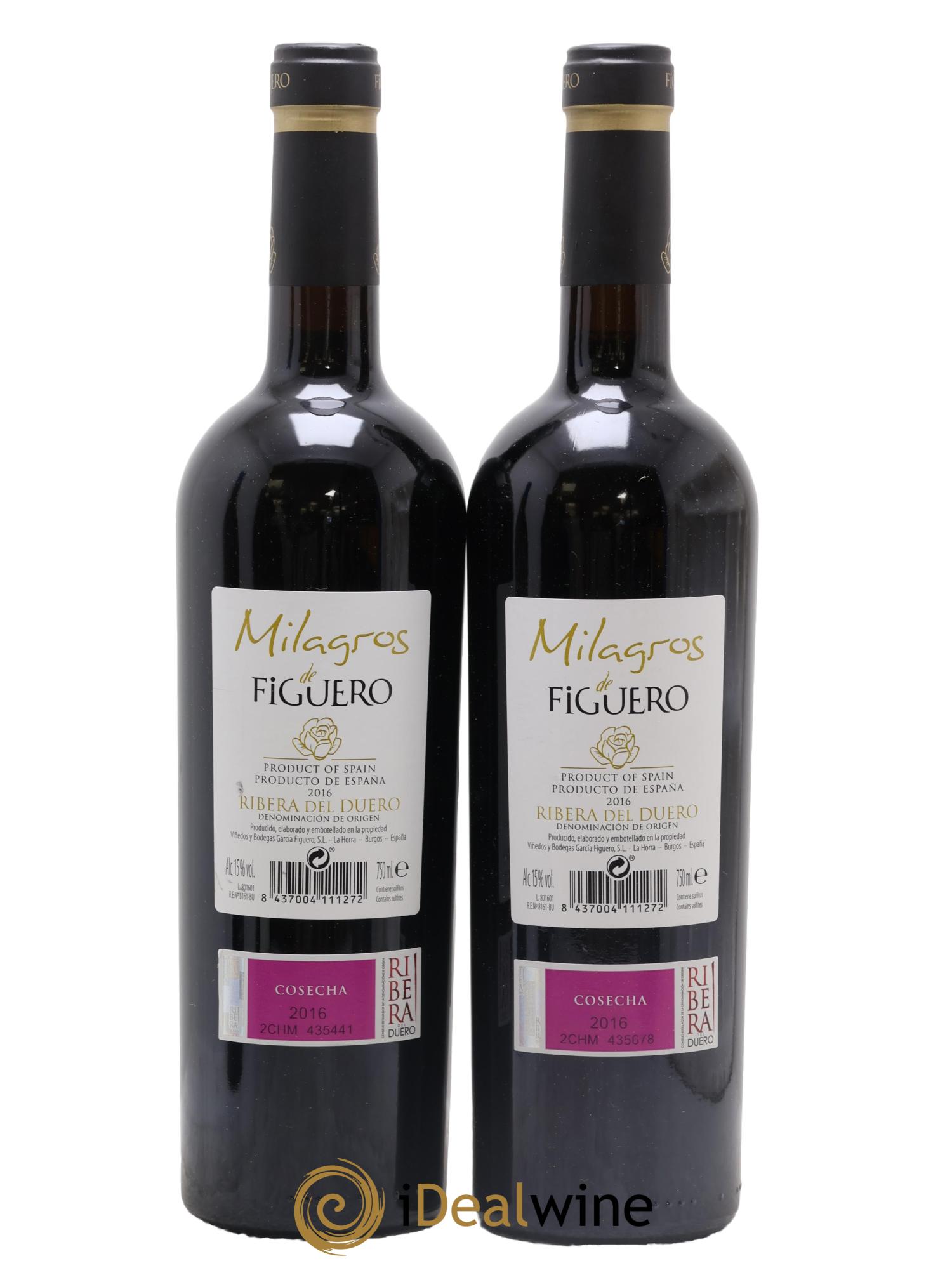 Ribera Del Duero DO Milagros De Figuero 2016 - Lot of 2 bottles - 1