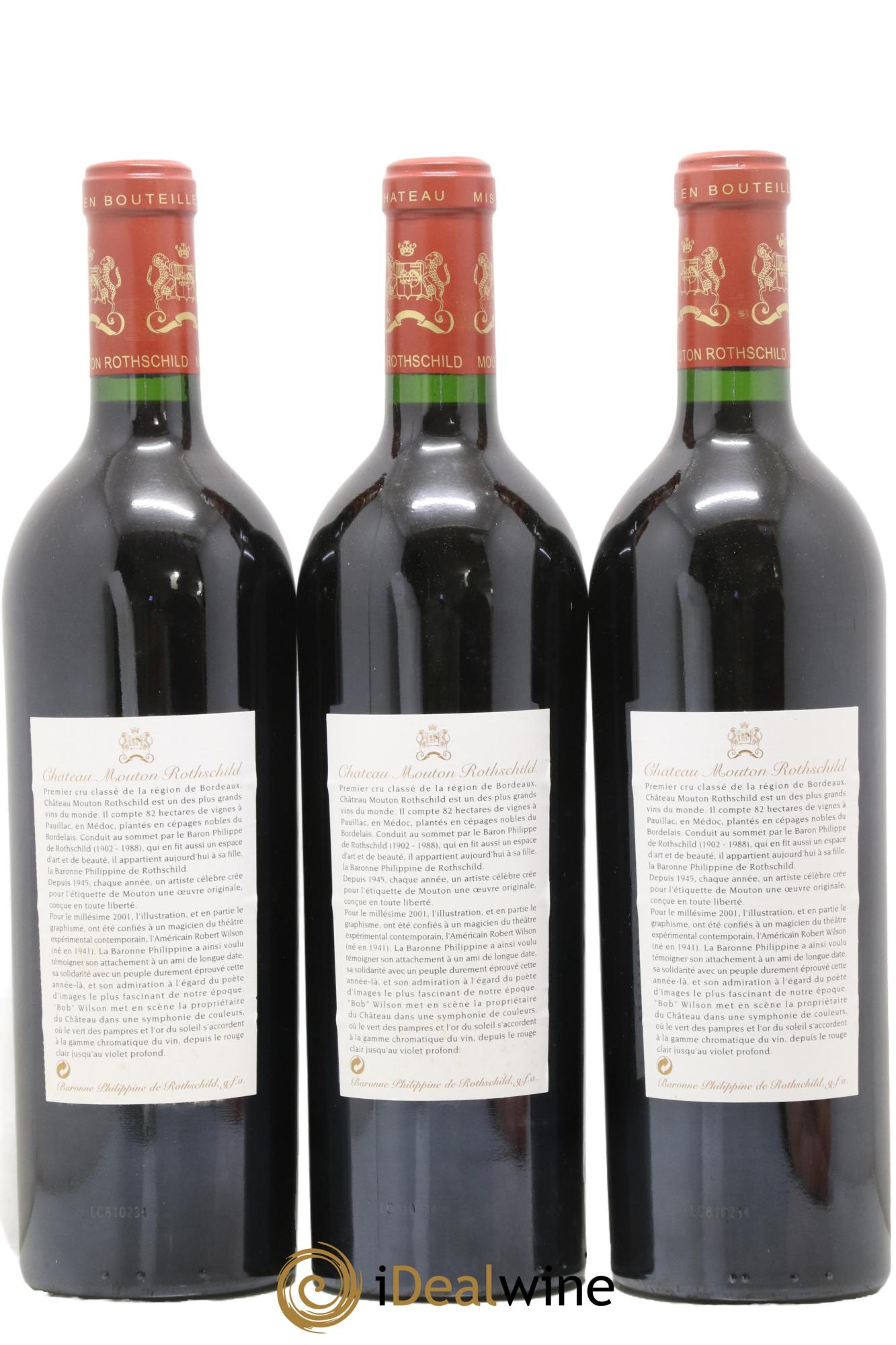 Château Mouton Rothschild 1er Grand Cru Classé  2001 - Lot of 3 bottles - 1
